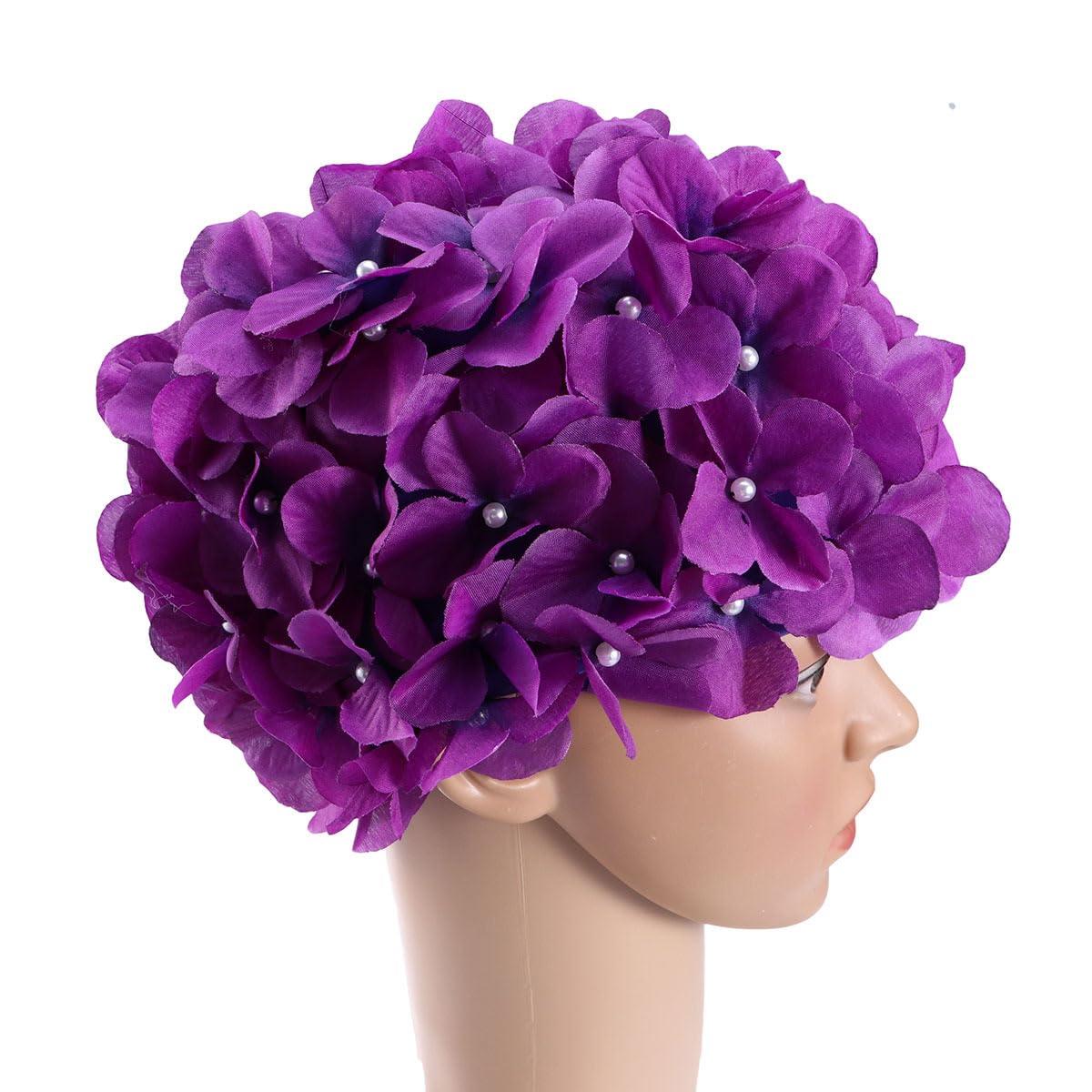 POPETPOP POPETPOP Flower Swim Cap - Floral Retro Swim Cap for Women, Funny for Long, Short Hair, Sport for Swimming Pool, Beach, Vacation(Purple)