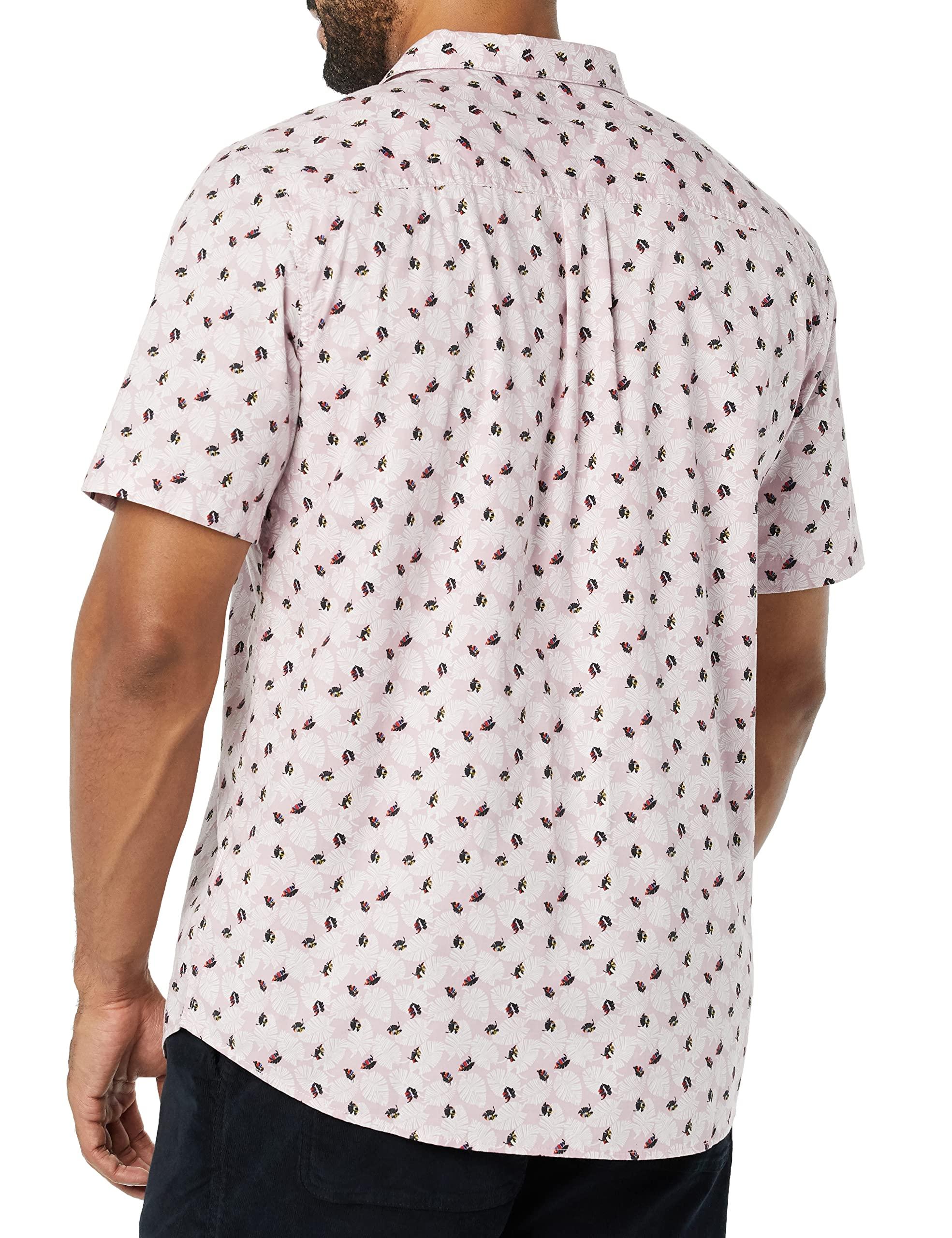 Amazon Essentials Amazon Essentials Men's Slim-Fit Vacation Shirt, Short-Sleeve, Lavender Palm Leaf Print, X-Small