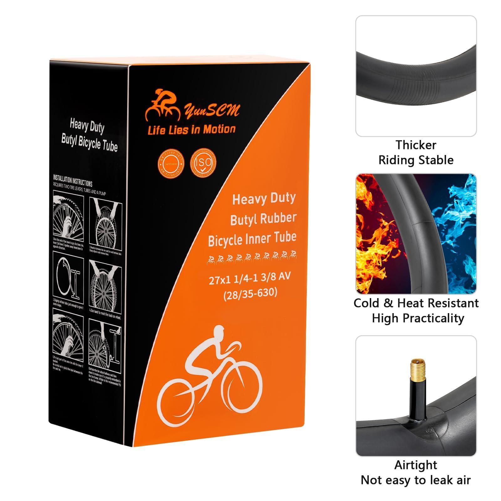 YunSCM 2-PCS 27x1 1/4 Heavy Duty Bike Tubes AV32mm Schrader Valve 27x1 3/8 Bicycle Tubes 28/35-630 Inner Tubes Compatible with 27x1 27 x 1 3/8 27x1 3-8 28-630 35-630 Bike Bicycle Tire Tubes