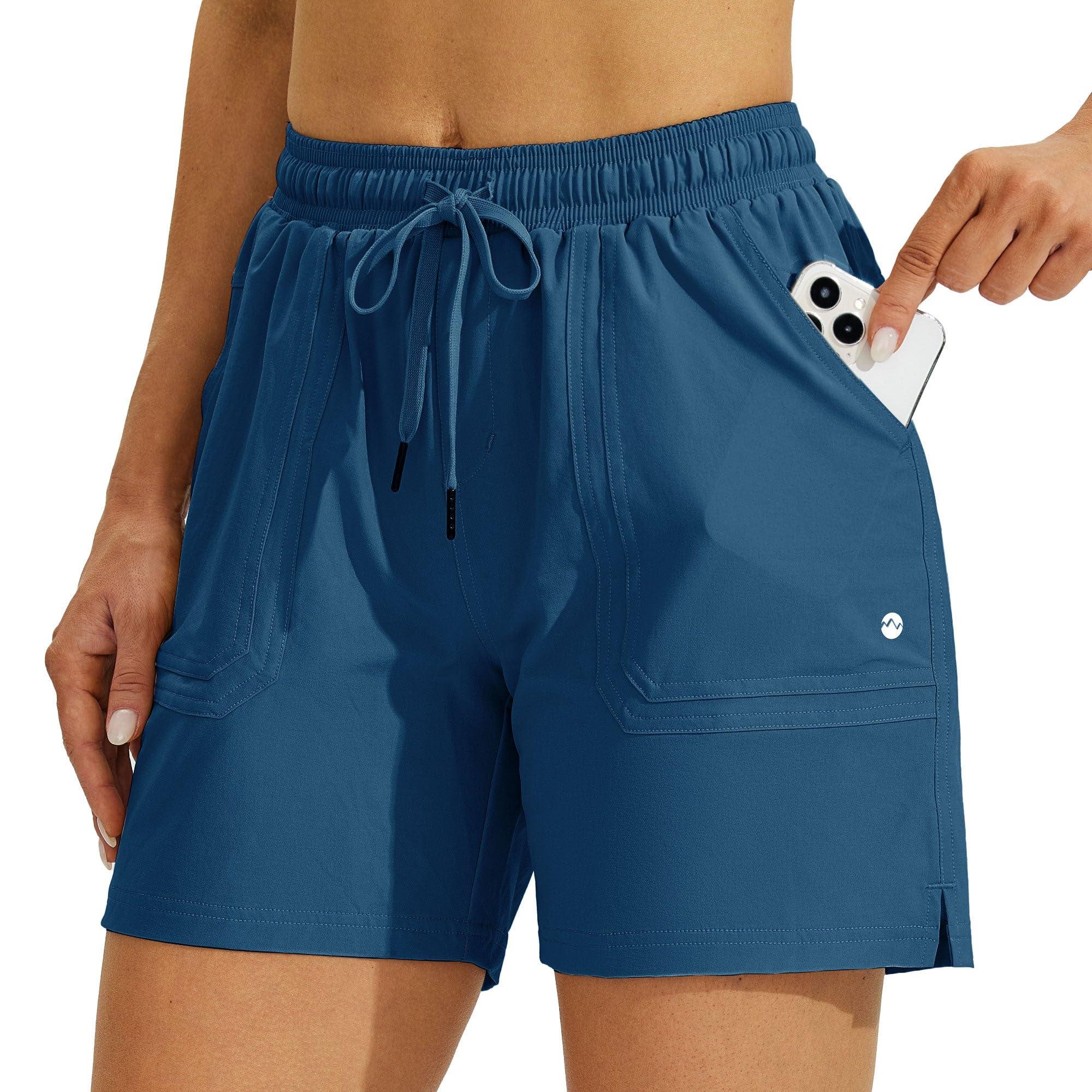 Willit Willit Women's 5" Hiking Shorts Golf Athletic Outdoor Shorts Quick Dry Workout Summer Water Shorts with Pockets Blue Ashes XXL