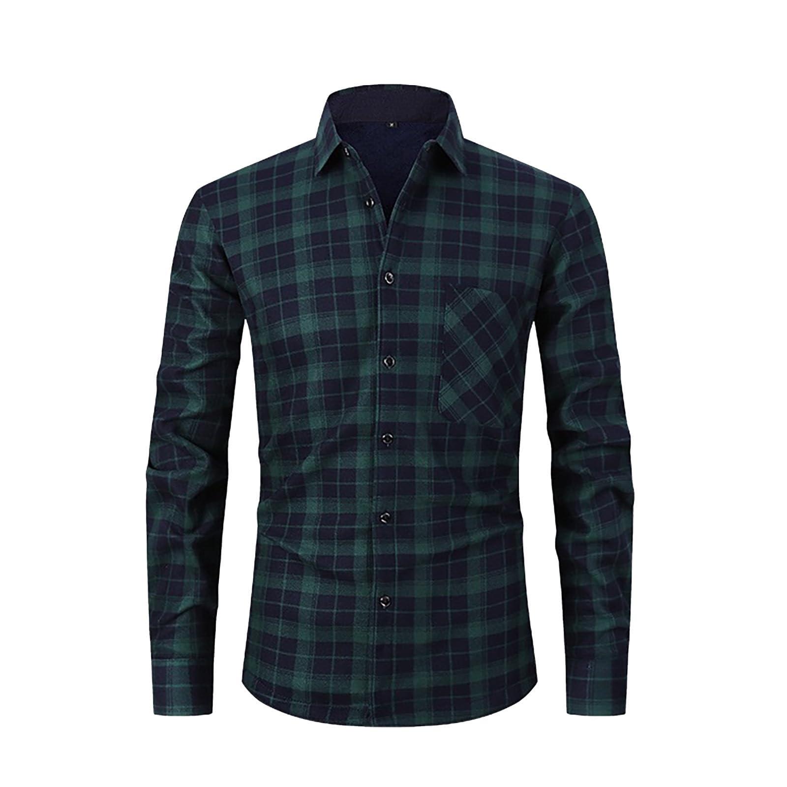 NineFit Basics Men's Flannel Shirt Jacket with Quilted Lined Long Sleeve Plaid Coat Button Down Thick Outwear Winter(Green, XL)