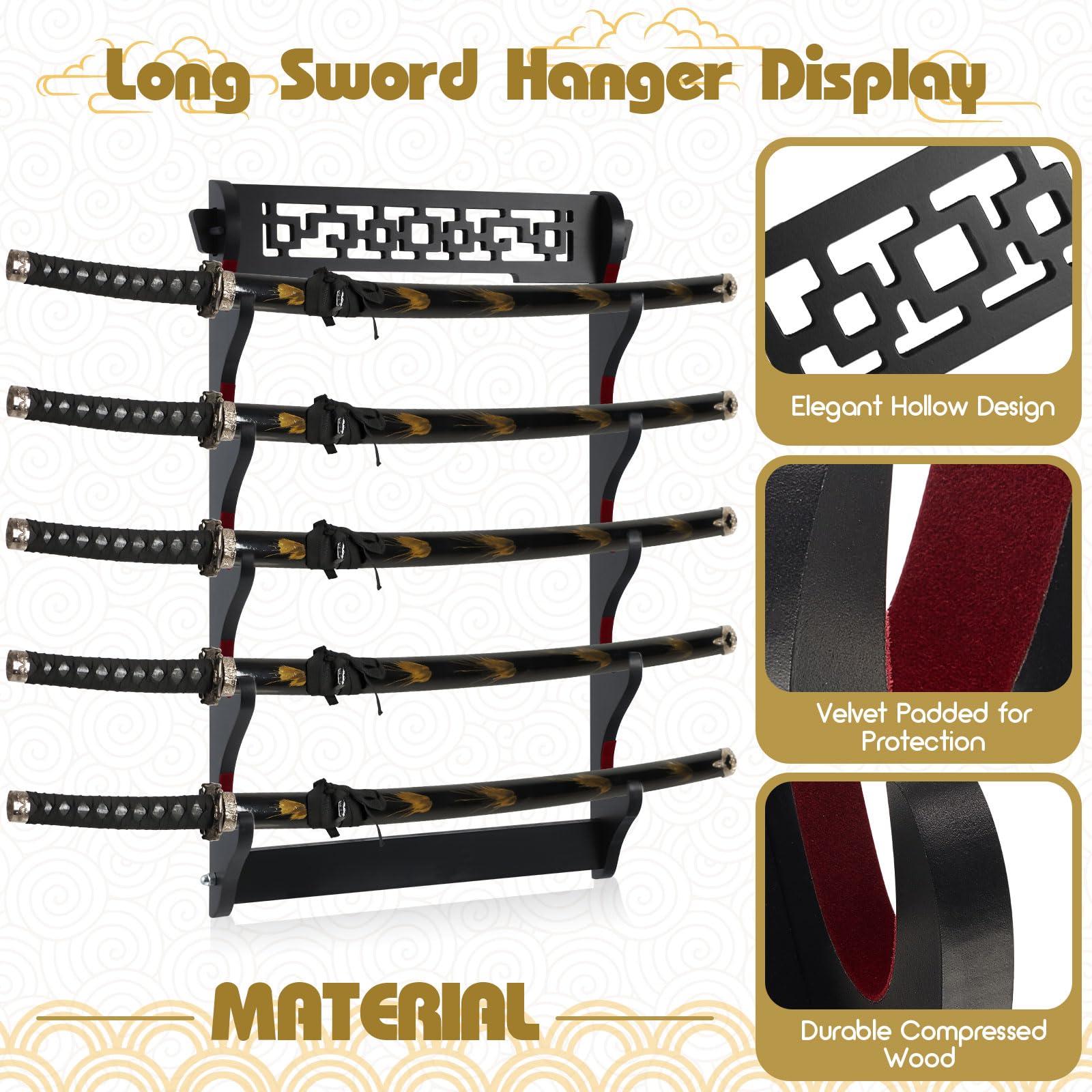 Barydat Barydat Katana Sword Holder Stand Wall Mount Katana Samurai Sword Display Rack Hanger Gifts for Christmas Japanese Wakizashi Hobby Collection for Men(5 Tier)