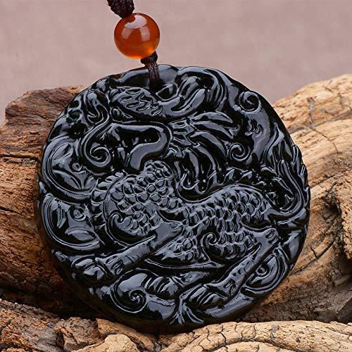 Yuhaoxuan Black Jade Kirin Round Pendant auspicious beast divine beast prosperous wealth urges good luck emerald child giving pendant town otaku jade pendant