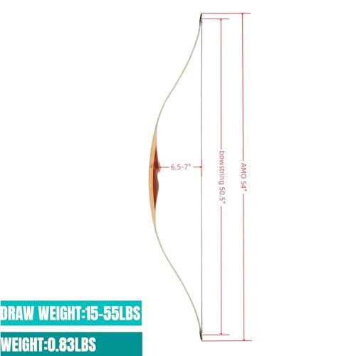 KAINOKAI KAINOKAI 54\" Traditional Laminated Recurve Bow/Archery Amercian Hunting&Target Horse Bow/Longbow Most Arrows fits,15-55 lbs for Kids Teens & Adults