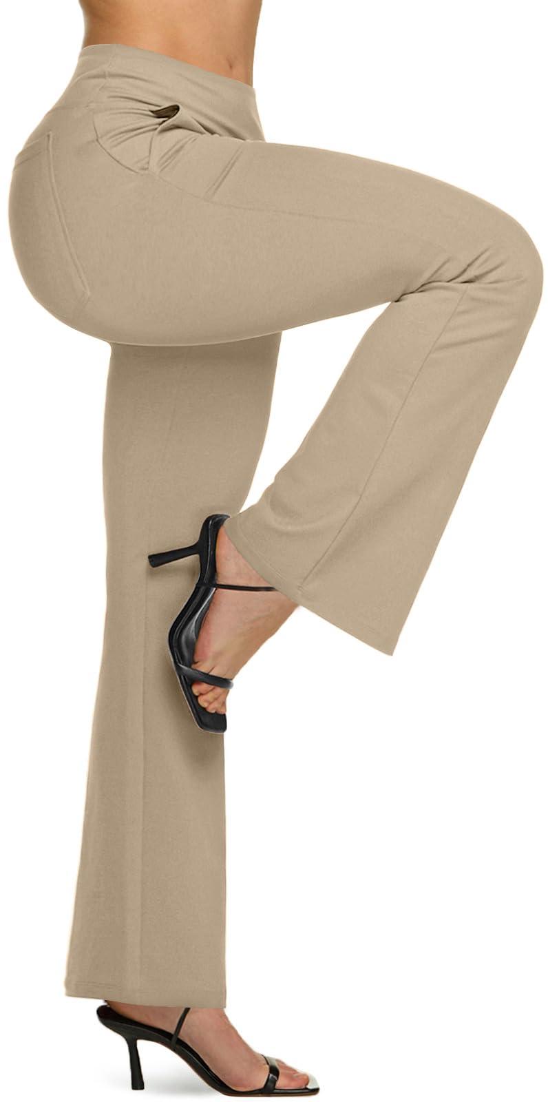 TSLA TSLA Women\'s Yoga & Dress Pants, Office Business Casual Work Slacks, Stretch Straight Leg/Bootcut Pants with 4 Pockets, Bootcut Khaki, Large