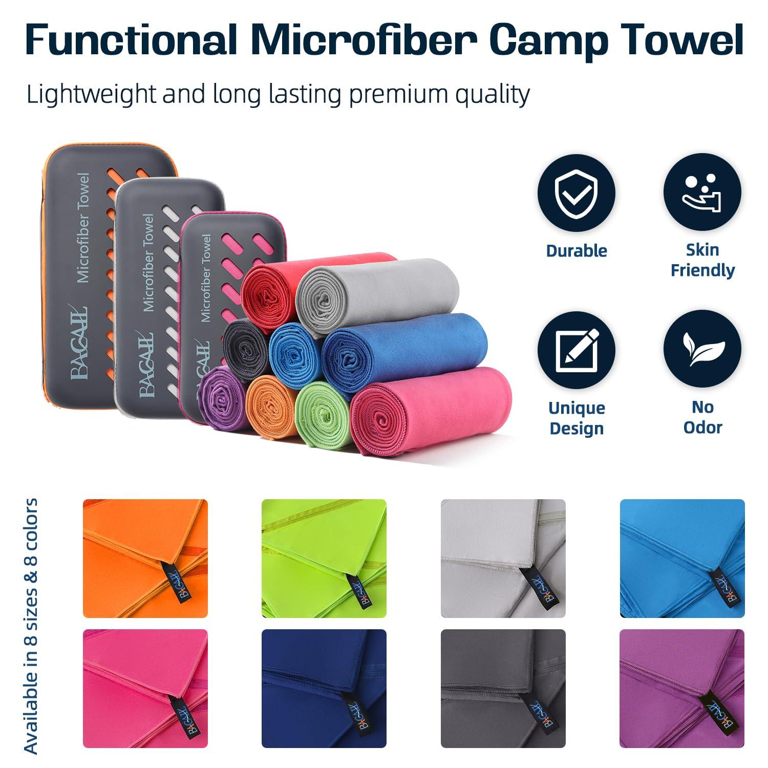 BAGAIL BASICS BAGAIL Camping Towel with EVA Case, Compact & Ultra Soft Microfiber Travel Towel - Super Absorbent & Lightweight Quick Dry Towels for Sports, Beach, Gym, Backpacking, Hiking and Yoga - Grey, L