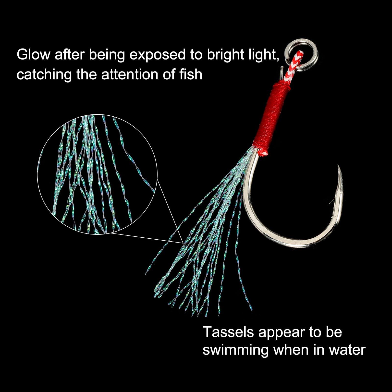 PATIKIL PATIKIL Fishing Assist Hooks Kit, 20 Pcs Glow Jigging Hook Slow Fast Fall Jigs Fishing Hooks for Vertical Jigging Lures, Green (22#,2.8\"x0.9\")