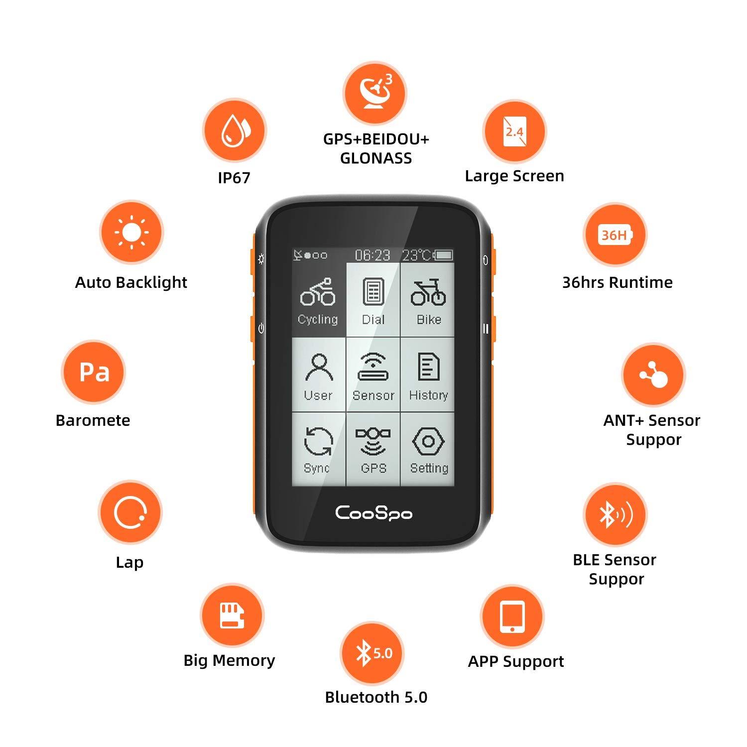 CooSpo COOSPO Bike Computer Wireless GPS,Cycling Computer Bike Speedometer Auto Backlight,Bluetooth4.0 ANT Cycling GPS Unit,Bicycle Computer BC200 Waterproof,Compatible with CooSporide APP