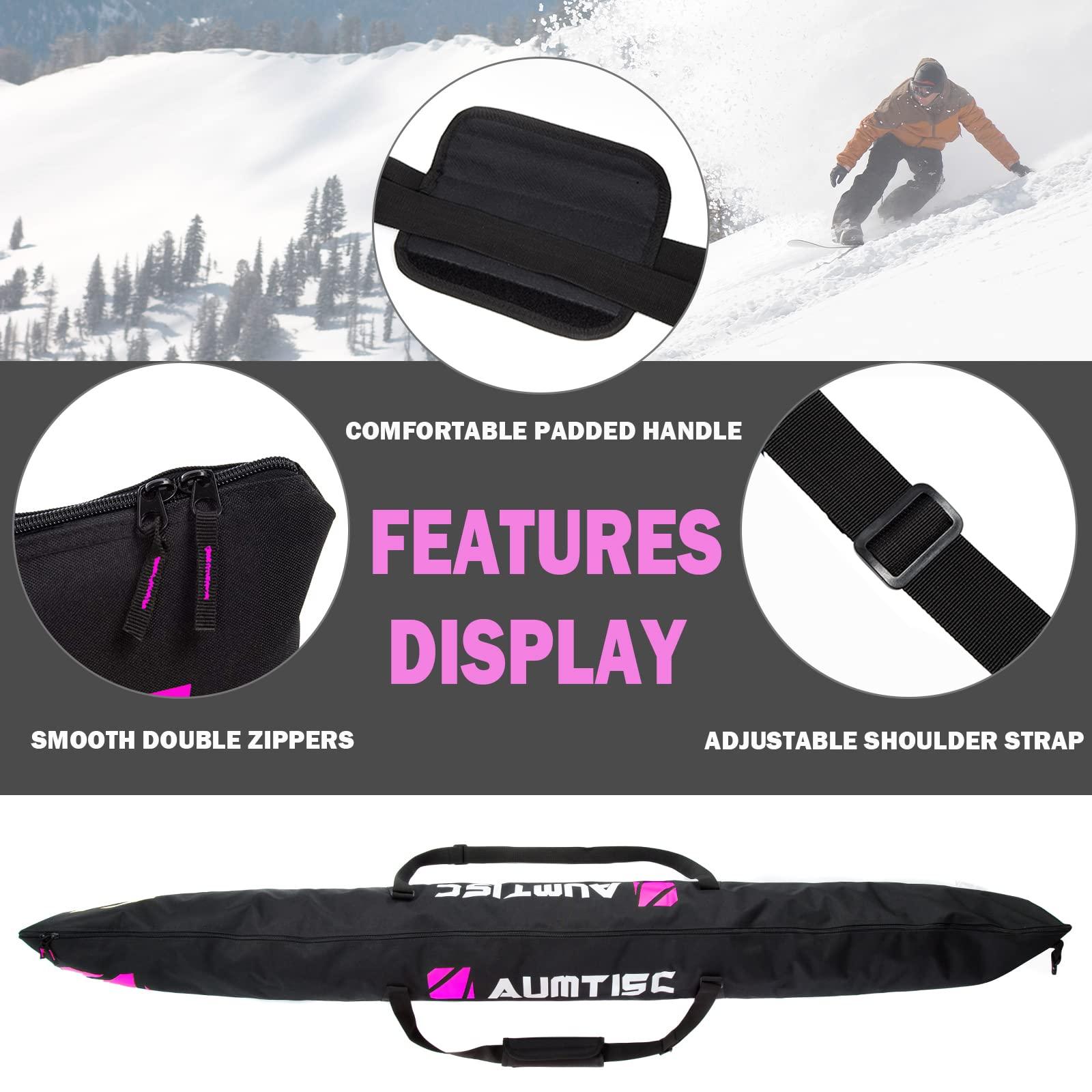 AUMTISC AUMTISC Ski Bags Padded 2 Piece Ski and Boot Bag Combo for Air Travel Flying Ski Boots Size 13 Adjustable Length Skis Bag Up to 200cm (Rose)