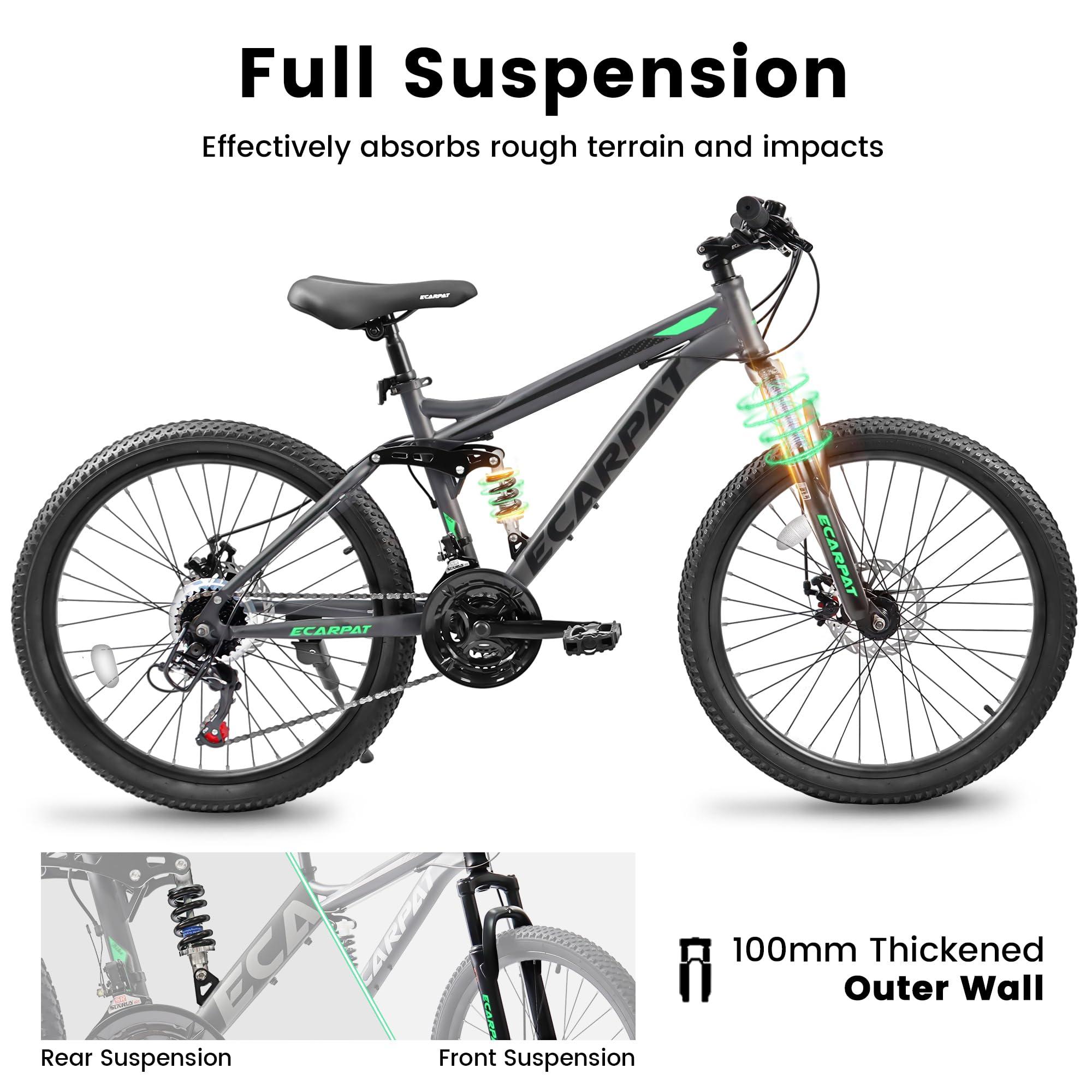 Rycheer Ecarpat 24 26 Dual Full Suspension Mountain Bike21-Speed Dual Disc Brakes Carbon Steel Mens Women Mountain Bike, Sport Cycling MTB Bicycle for Adult