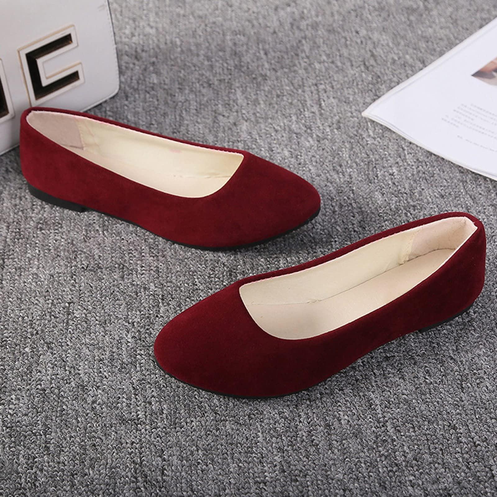 NineFit Basics Ballet Flats for Women, Women Cute Slip On Ballet Shoes Soft Solid Classic Pointed Toe Flats Wine,7.5