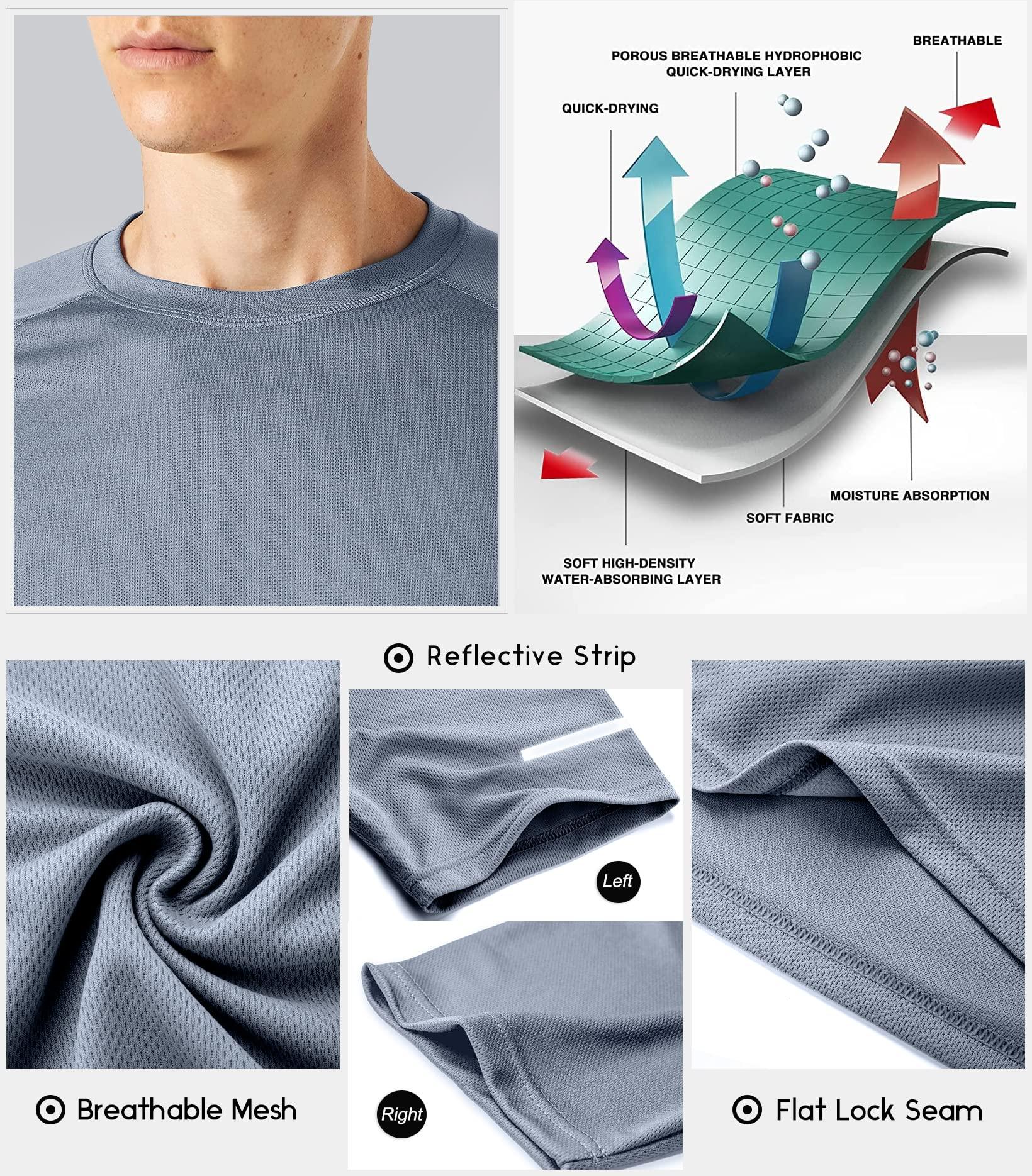 Boyzn 3 Packs Workout Shirts for Men - Activewear Tops Gym Shirts Dry Fit Mesh Moisture Wicking Running Fitness Short Sleeve Crewneck Sports Athletic T-Shirt Tops Black/Gray/Blue-3P02-L