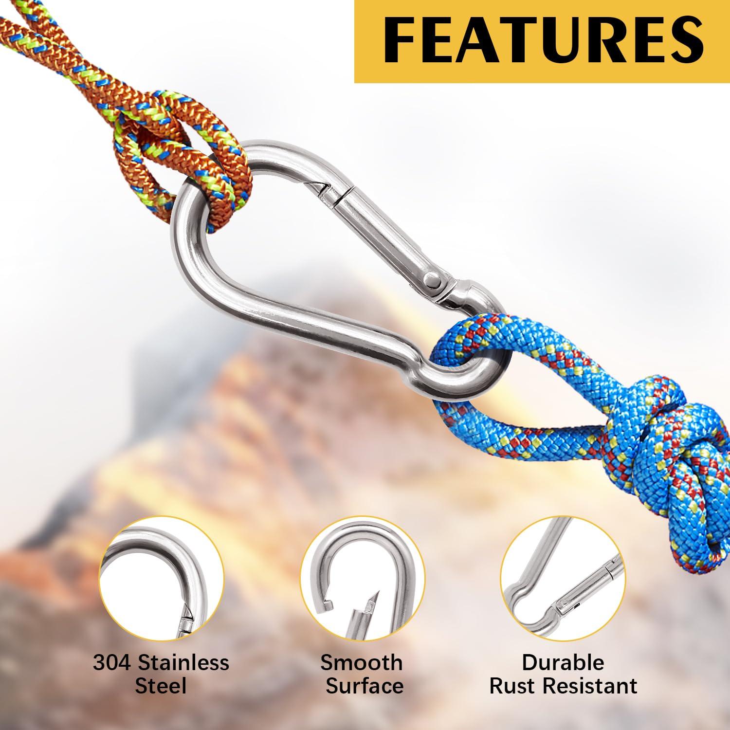 ThreeLeaves ThreeLeaves 2.75 Inch Stainless Steel Carabiners for Camping. Bulk Carabiner Clips Small. Stainless Steel Spring Snaps Hooks for Camping. (25 Pack)