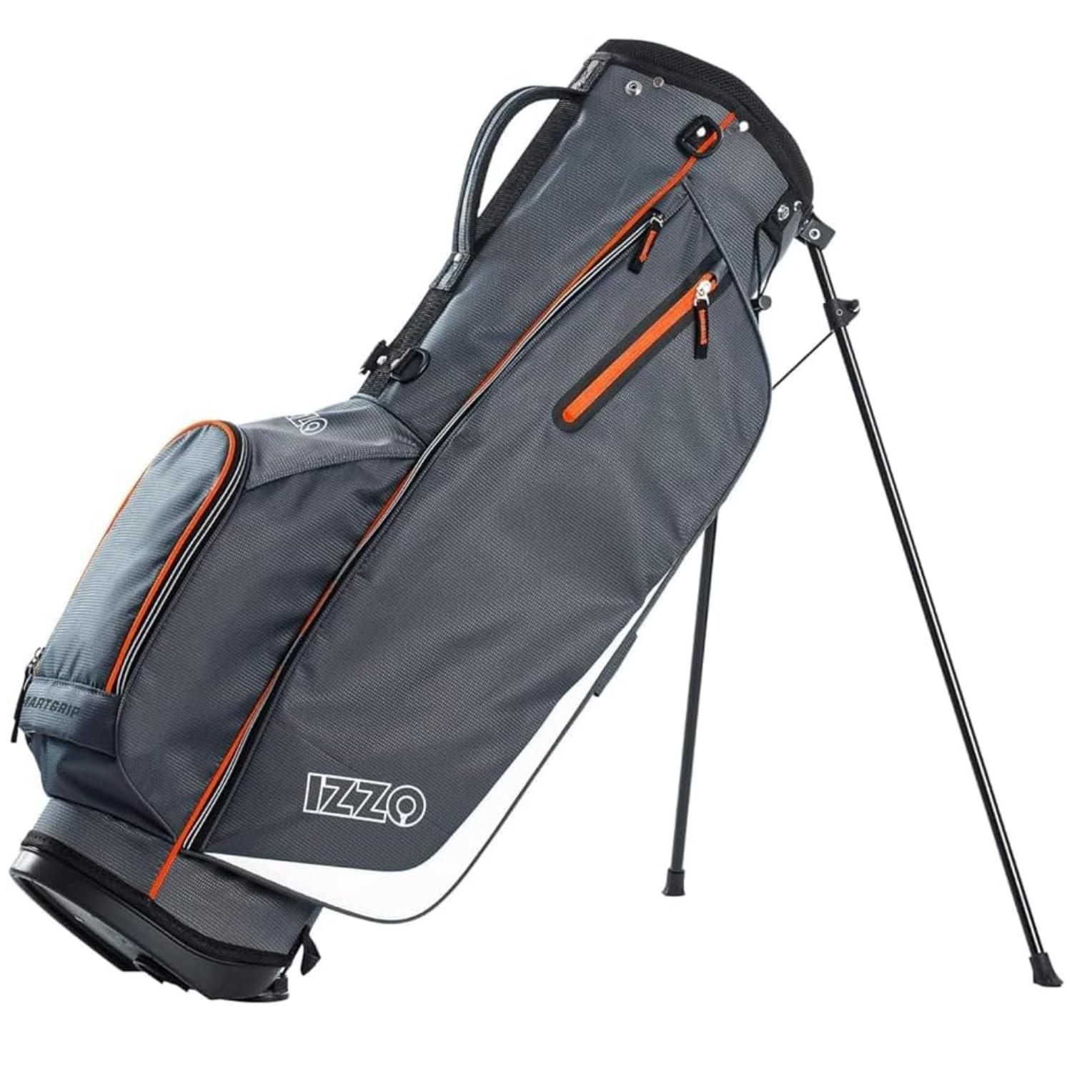 Izzo IZZO Golf Ultra-Lite Stand Golf Bag with Dual-Straps & Exclusive Features, Grey/Orange, 3.2 pounds