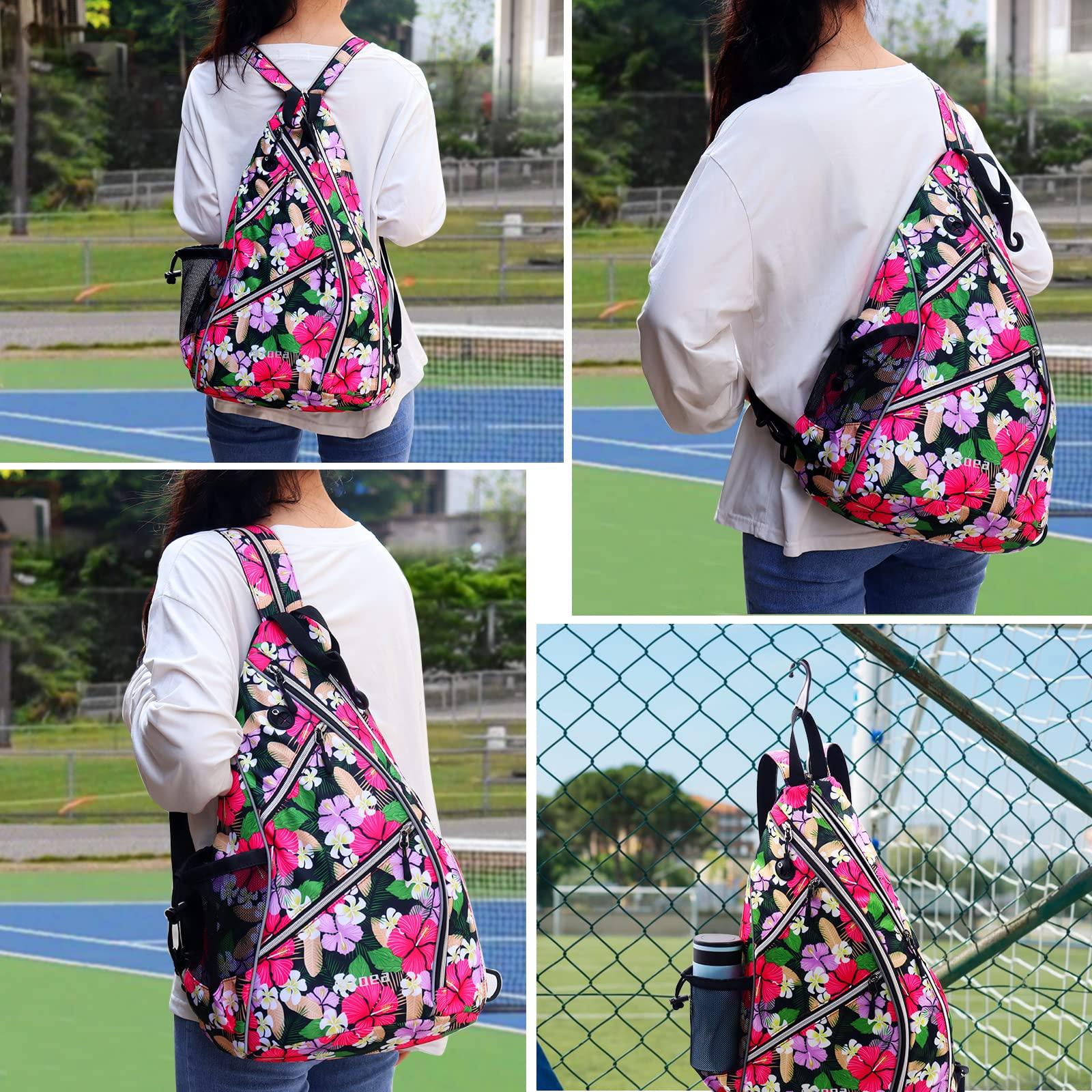 ZOEA ZOEA Pickleball Bag, Sport Pickleball Sling Bag for Women Man, Adjustable Pickleball Backpack with Water Bottle Holder, Fits 4 Paddles and All Your Other Gear (Mixed Purple)