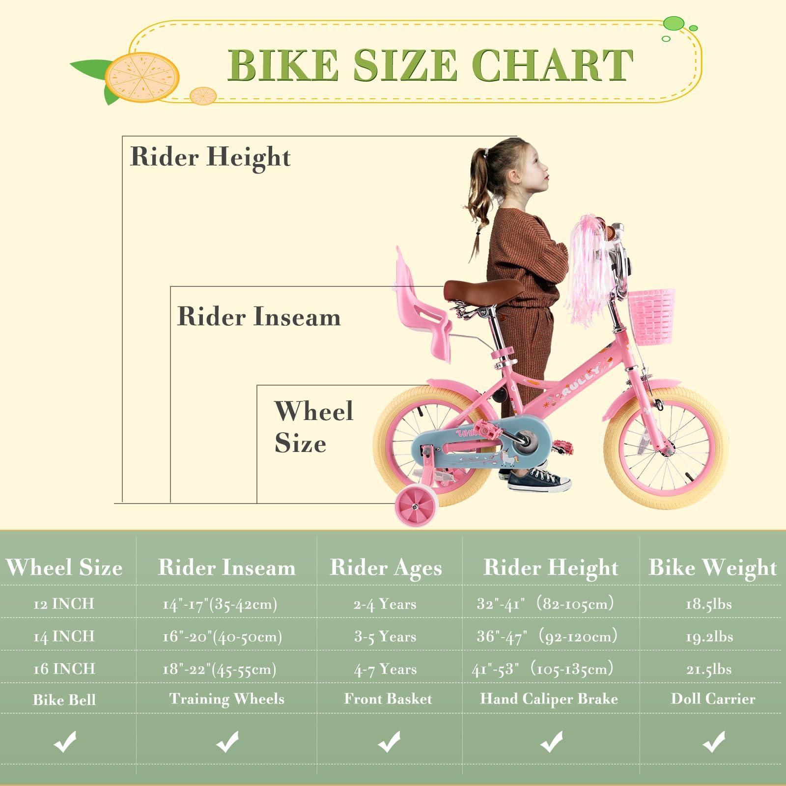 RULLY RULLY 12 Inch Kids Bike for 2 3 4 Years Girls with Training Wheels & Front Handbrake, Kids Bicycle with Basket Bike Streamers Toddler Cycle Bikes, Pink