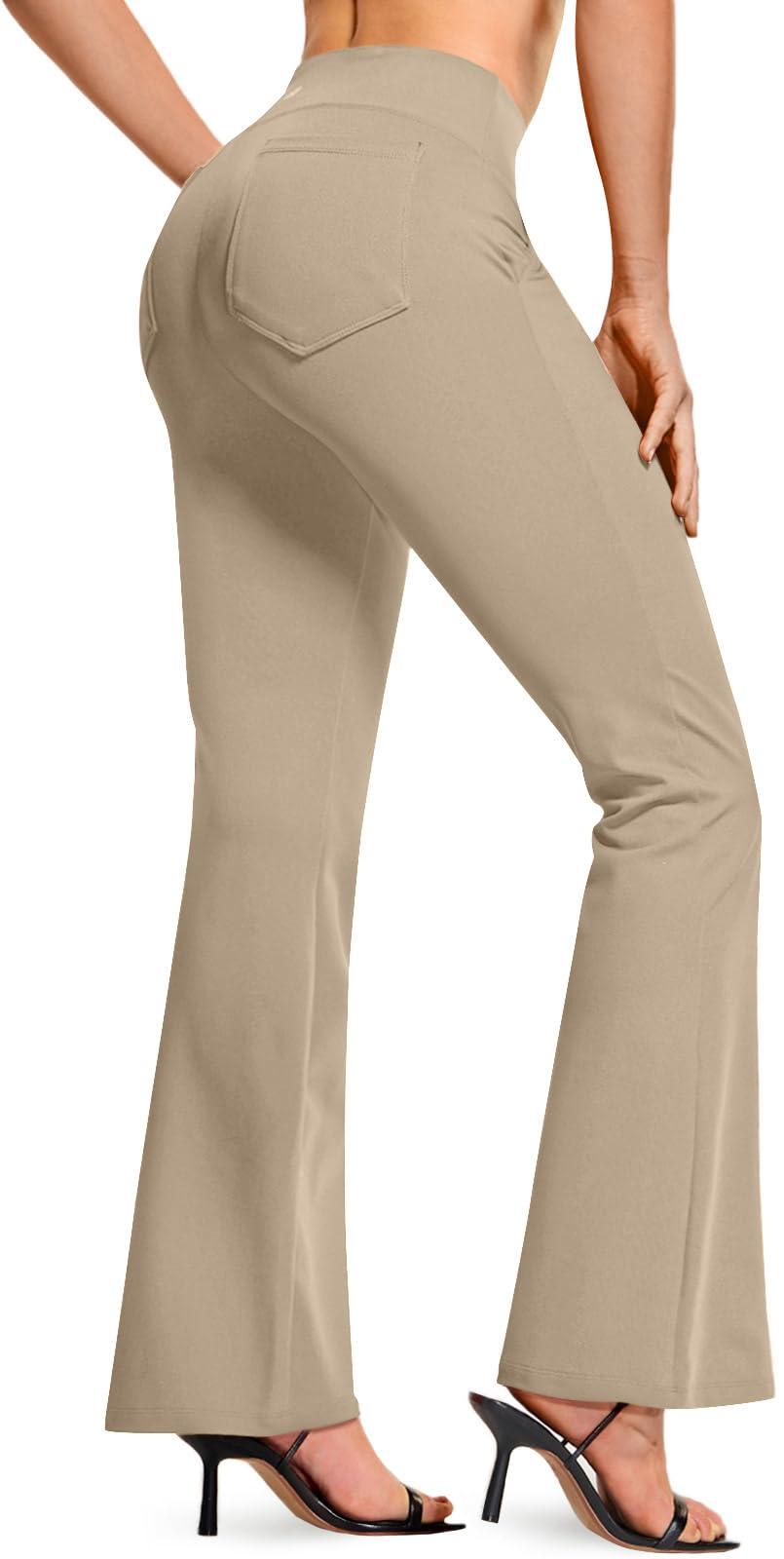 TSLA TSLA Women\'s Yoga & Dress Pants, Office Business Casual Work Slacks, Stretch Straight Leg/Bootcut Pants with 4 Pockets, Bootcut Khaki, Large
