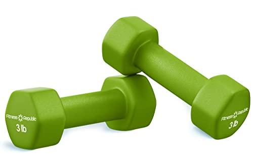 Fitness Republic Fitness Republic 3LB Neoprene Workout Dumbbells Set of 2 - Non Slip, Anti Roll Exercise & Fitness Dumbbells - Hex Shaped Hand weights for Men & Women - Ideal for Home and Gyms training