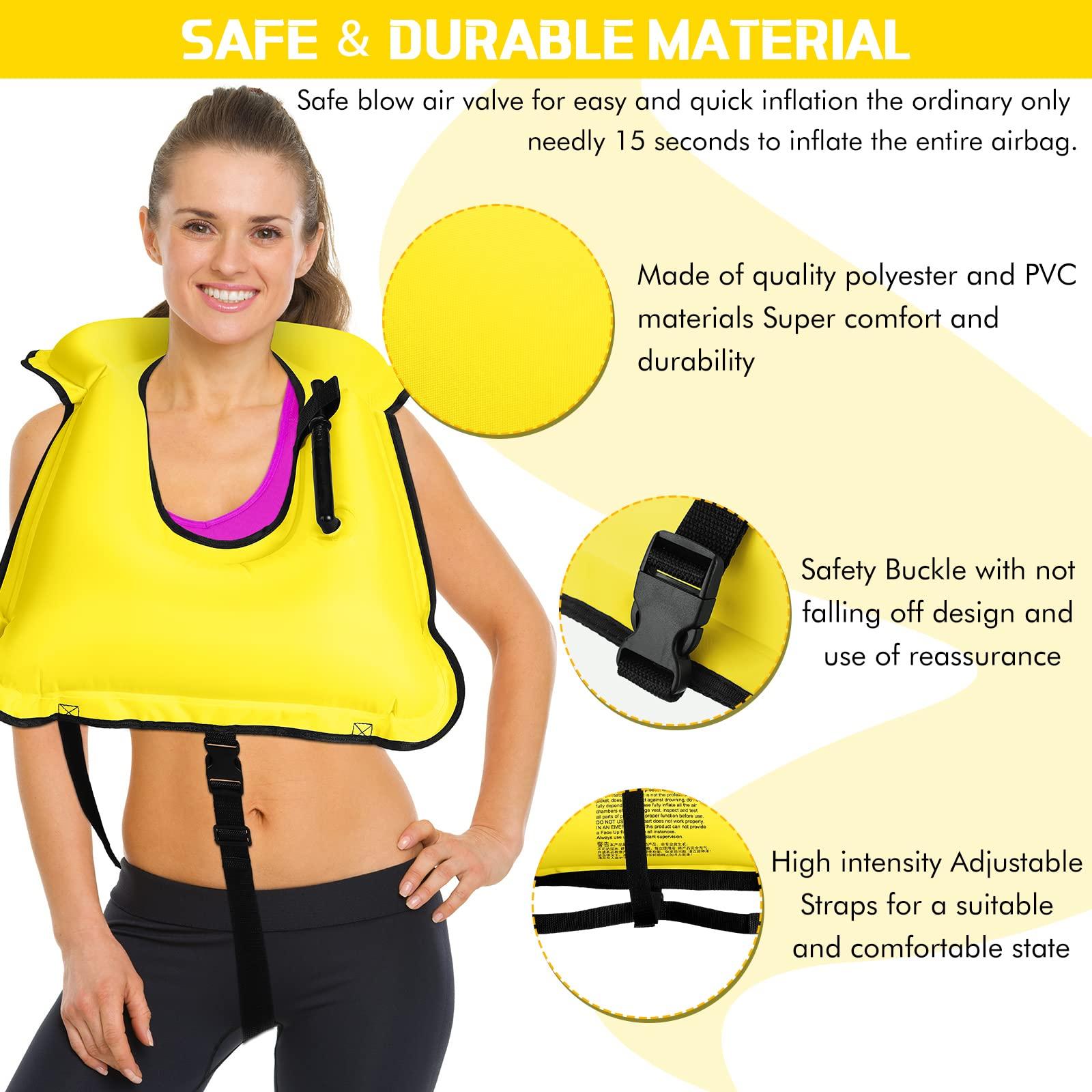 Jerify Jerify 4 Pcs Inflatable Snorkel Vest Adults, Portable Swim Vest Jackets, Adjustable Kayaking Jackets Safety Vests for Snorkeling Swimming Diving Surfing (Yellow)