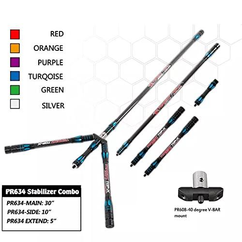 HNZMDY HNZMDY Archery Bow Stabilizer Set 30/10/5 inch Carbon Fiber Bow Stabilzer Shock Absorber Balance Bar Stabilizer System for Recurve Bow and Compound Bow Hunting Shooting (Silver/PR634)