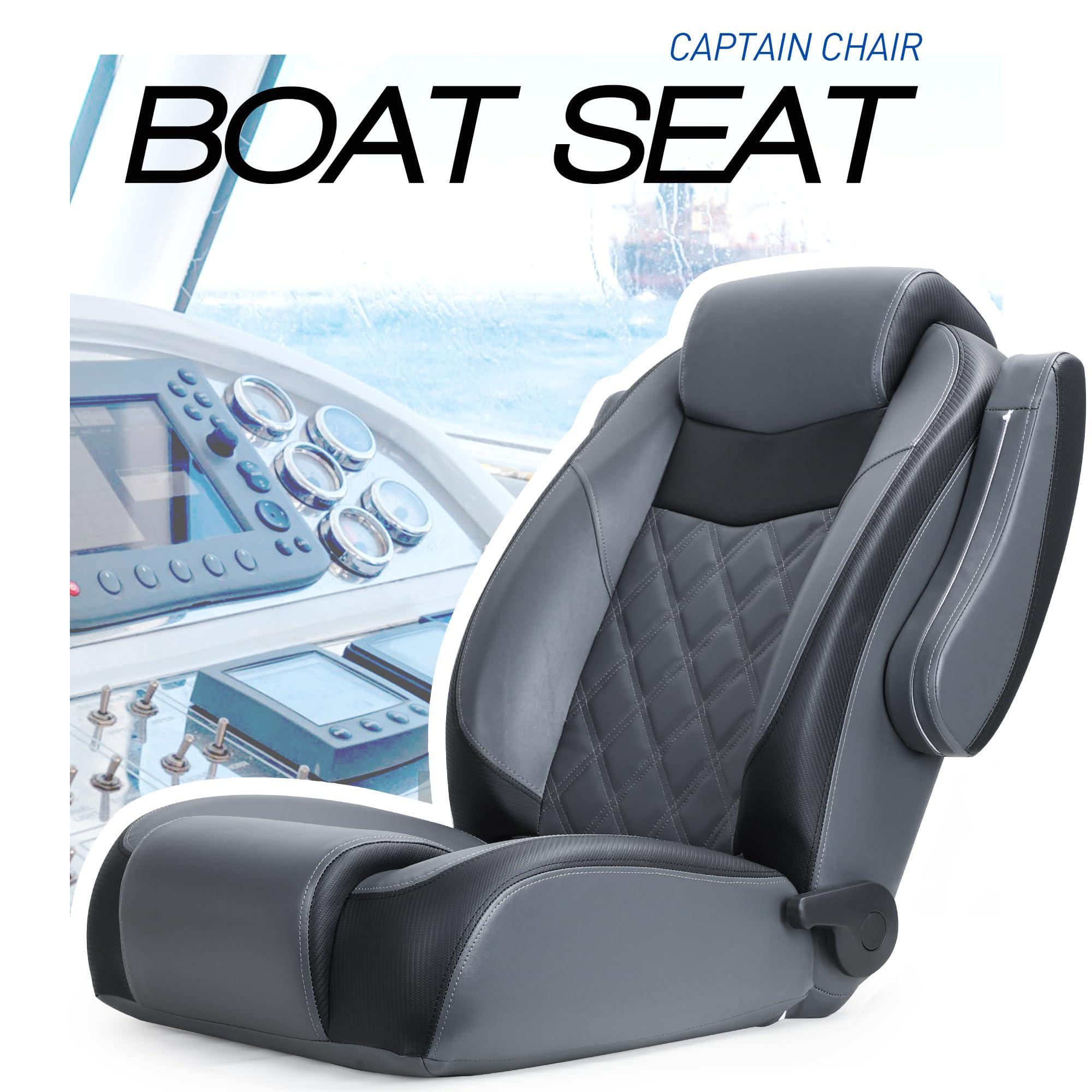 SUNDGORA SUNDGORA Premium Reclining Pontoon High Back Captain\'s Chair Boat Bucket Seat with Removable Armrest,Charcoal/Black