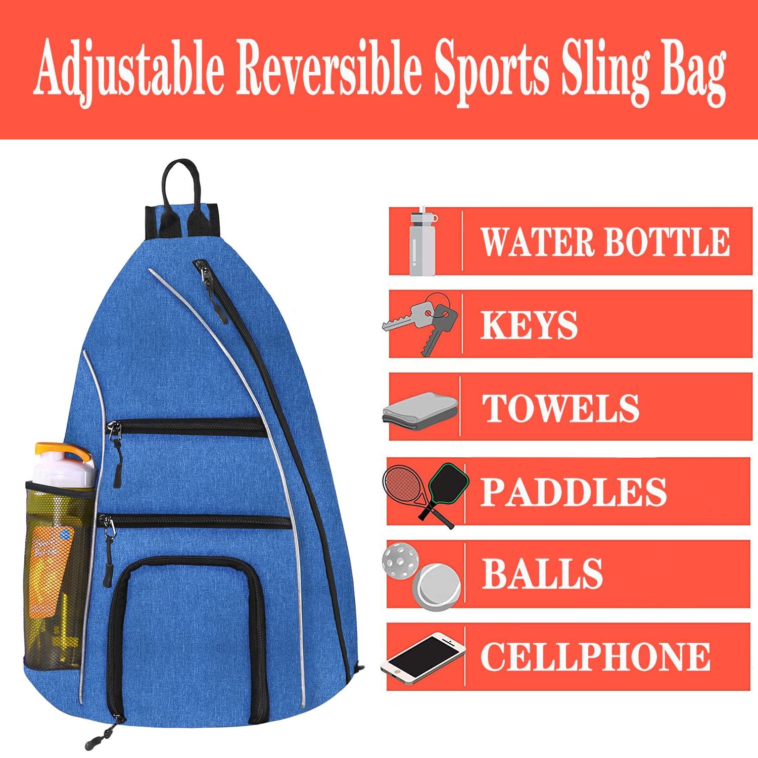 LLYWCM LLYWCM Pickleball Bag | Reversible Crossbody Sling Backpack for Paddle, Tennis, Racket and Travel - for Women Men (Dark Blue)
