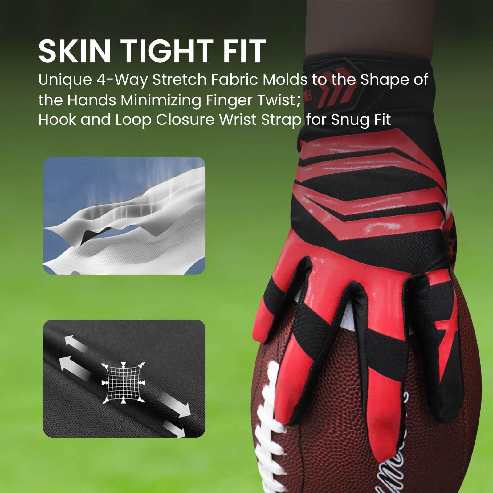FINGER TEN FINGER TEN Football Receiver Gloves Youth Receiving Gloves Pro 3.0 Durable Breathable Flexible for Kids Boys Girls in White Red Black Blue Small Large Medium X-Large (B-Red, X-Large)
