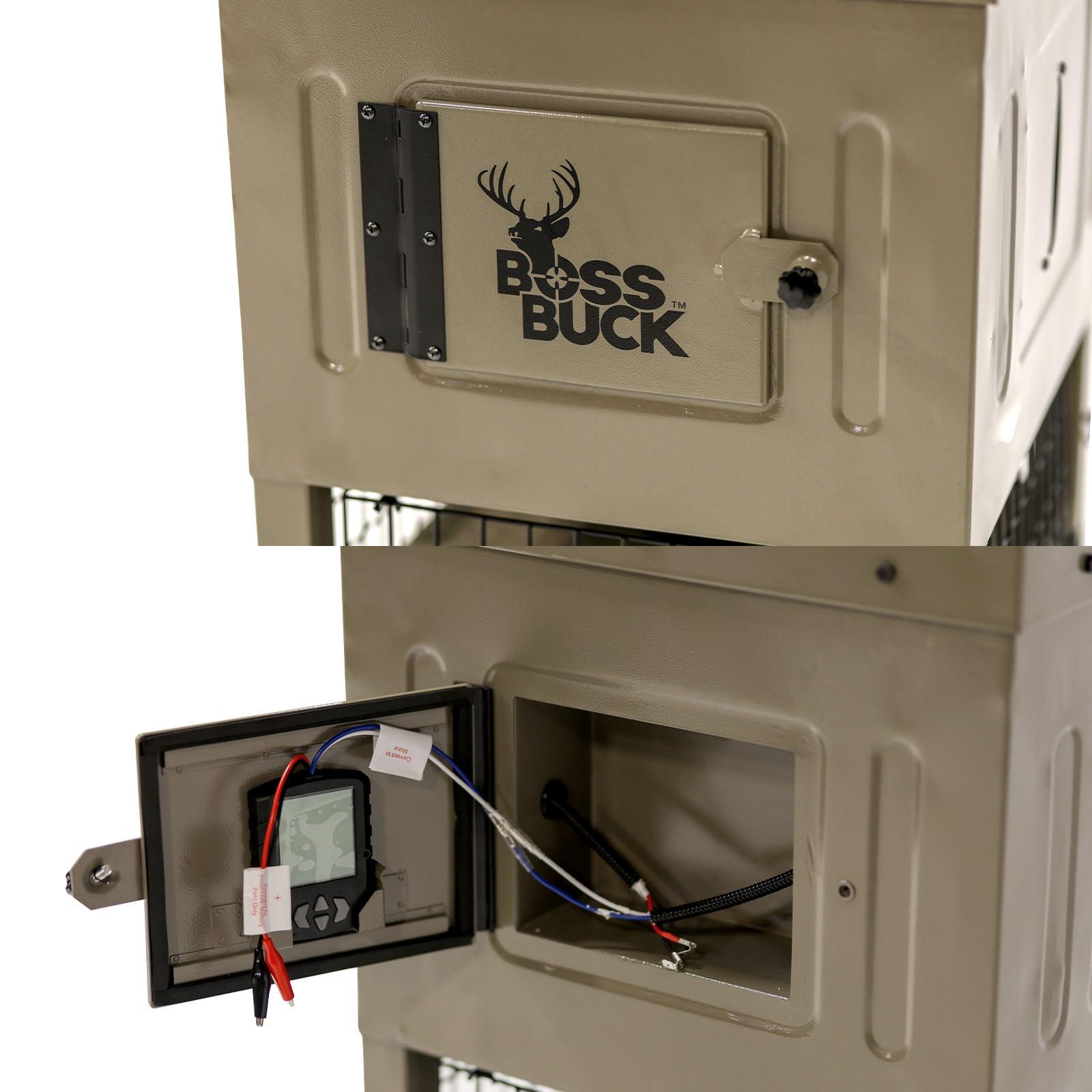 Boss Buck Boss Buck Stand & Fill Sled Feeder with Diverter Plate & Solar Panel | Easy Assembly Durable Steel Deer Hunting Varmint Guarded Programmable Automatic Game Feeder, 300LB