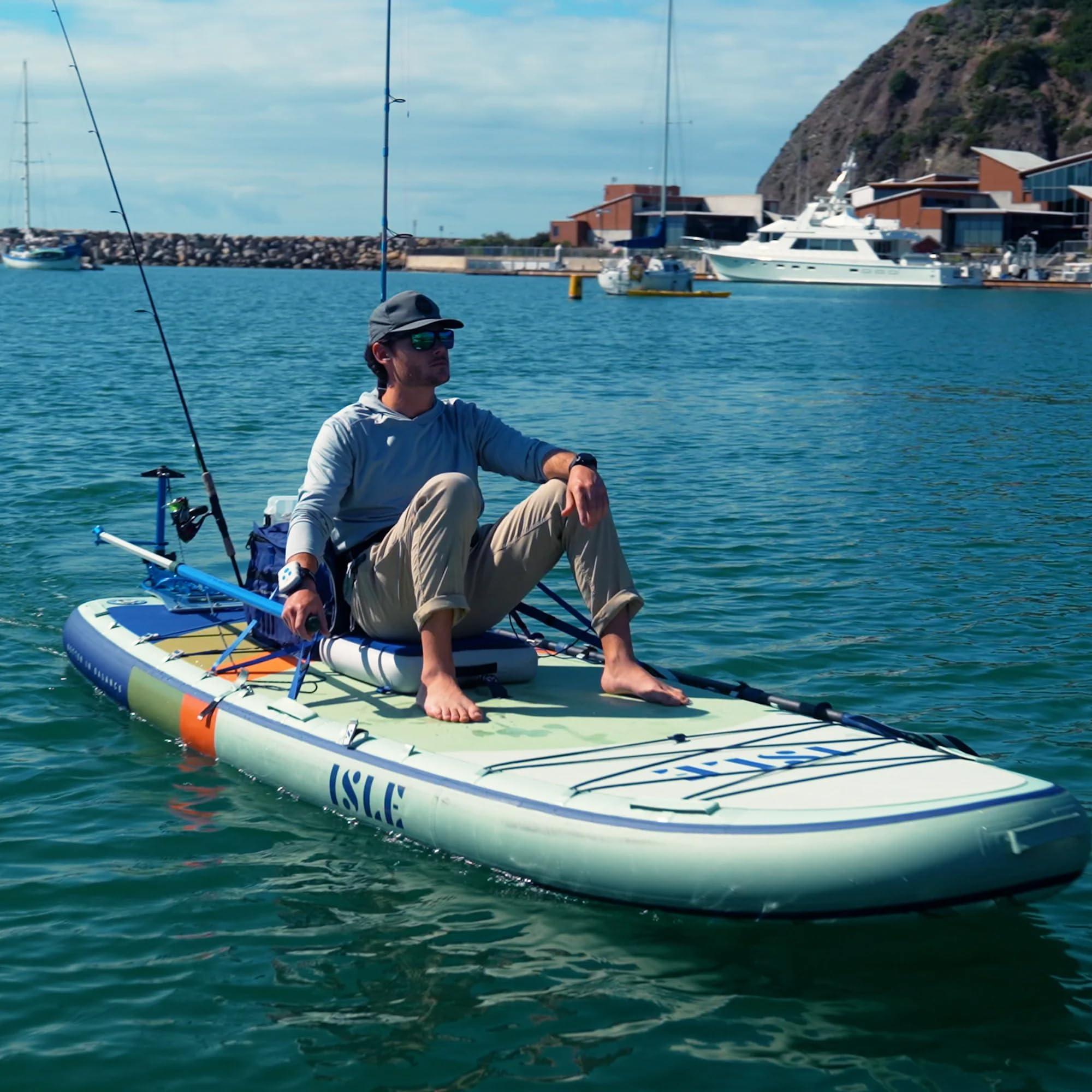 ISLE Surf and SUP ISLE Megalodon Inflatable Stand Up Paddle Board & iSUP Bundle Accessory Pack - Durable, Lightweight, Stable 12' L x 45" W x 8" (Seafoam/Coral/Navy, 12')