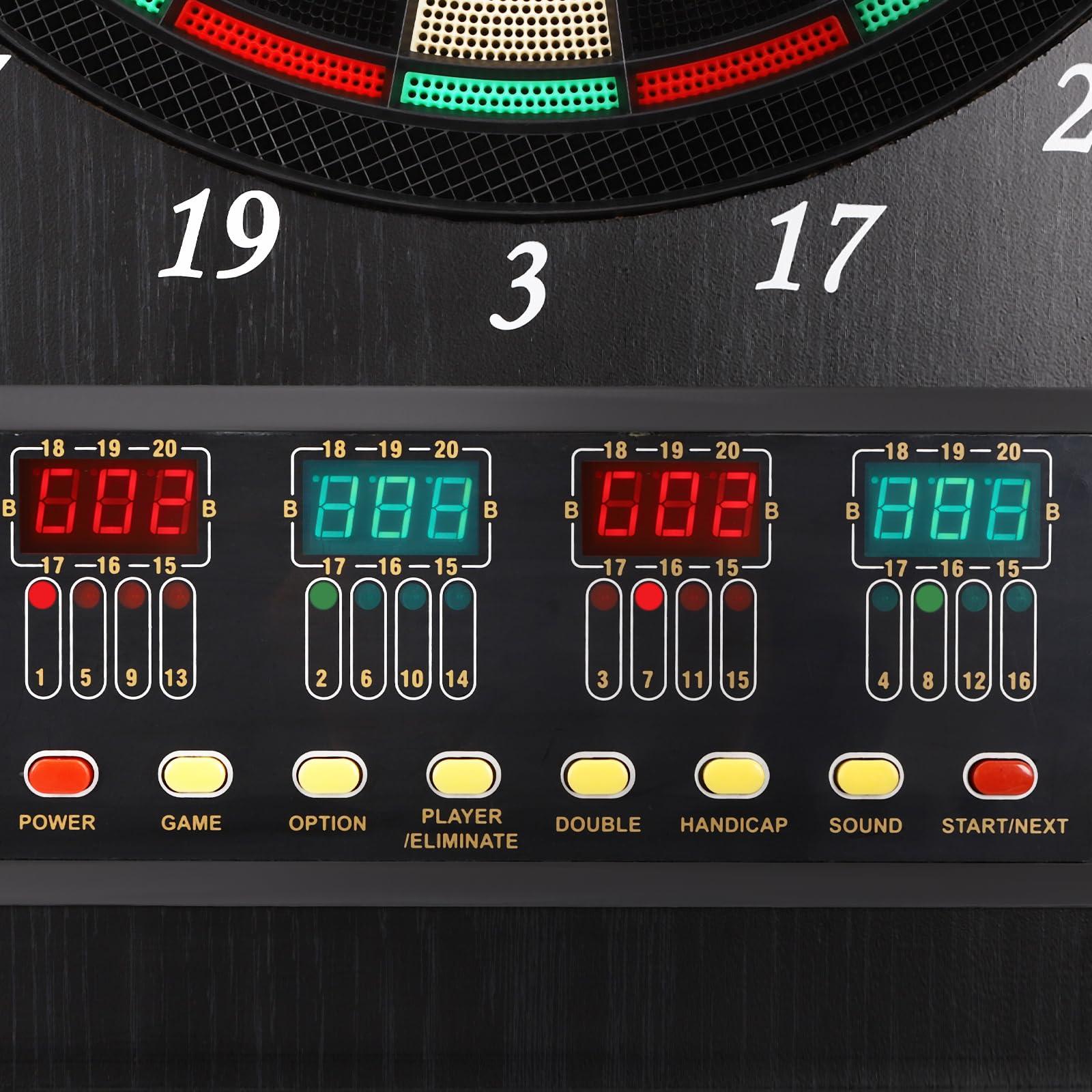 mignonnememe Electronic Dart Board Built in Cabinet Doors with Integrated Scoreboard, Dart Storage for 12 Darts Dartboard Cabinet Decorative Dartboard Cabinet Set Black