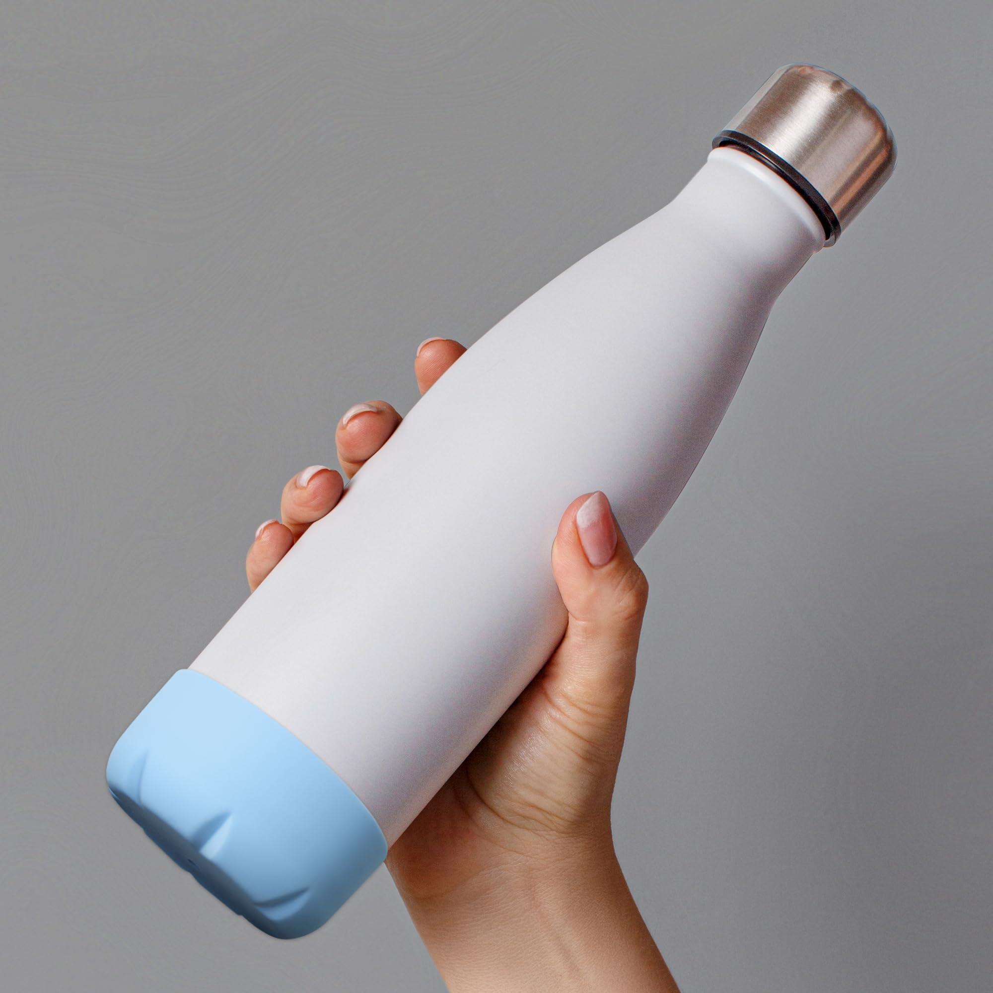 VIKIZUES VIKIZUES Silicone Boot Compatible with Owala Kids Water Bottle 14/16 oz & S'well 17oz Water Bottle and More 12/17 oz Stainless Steel Water Bottles, Anti-Slip Bottom Protector Sleeve (White)