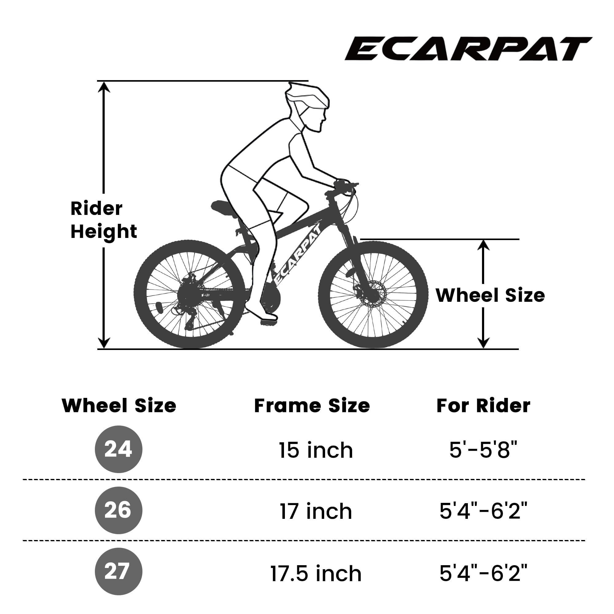 ECARPATEYE Mountain Bike 24 Inch Wheels, 21-Speed Full Suspension Trail Commuter City Mountain Bike, Carbon Steel Frame Disc Brakes Grip Shifter Front Fork Rear Shock Absorber Bicycles (Black, 24 Inch)