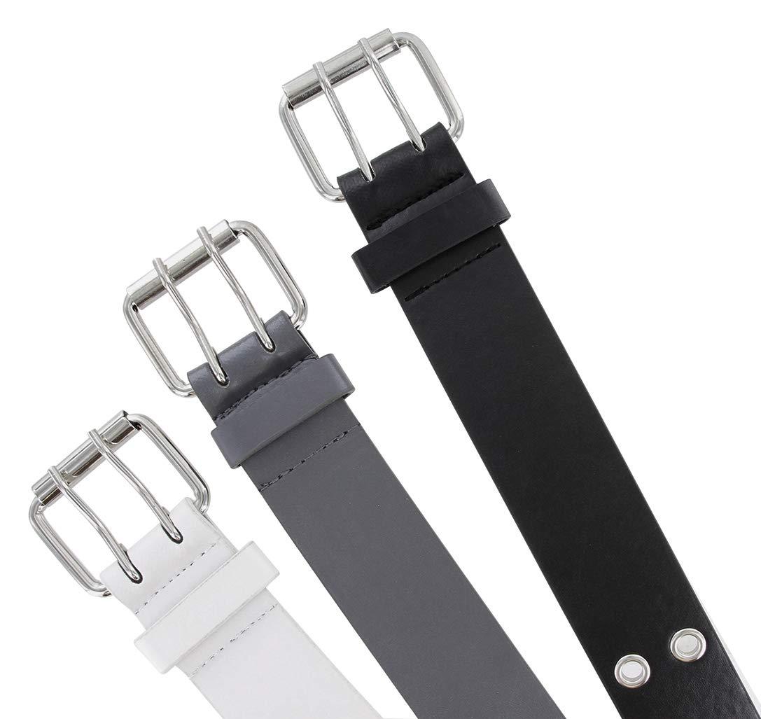 Belts.com Solid Rich Fashion Color Double Grommet Twin Prong Leather Casual Jean Belt 1 1/2" Wide (White- XL)