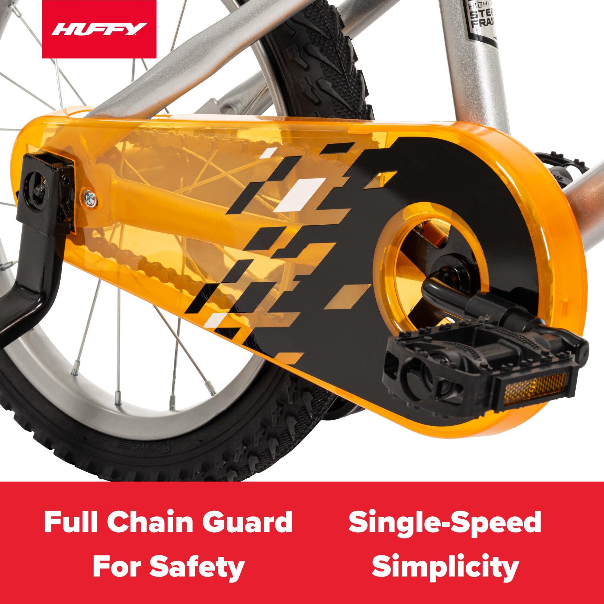 Huffy Huffy ZRX 16\" Kids Bike, Ideal for Ages 3 to 5 Years Old, Front Pegs, BMX Style Handlebar, Quick Connect Assembly, Designed for Growth, Durable Steel Frame, Enclosed Chain Guard, Silver