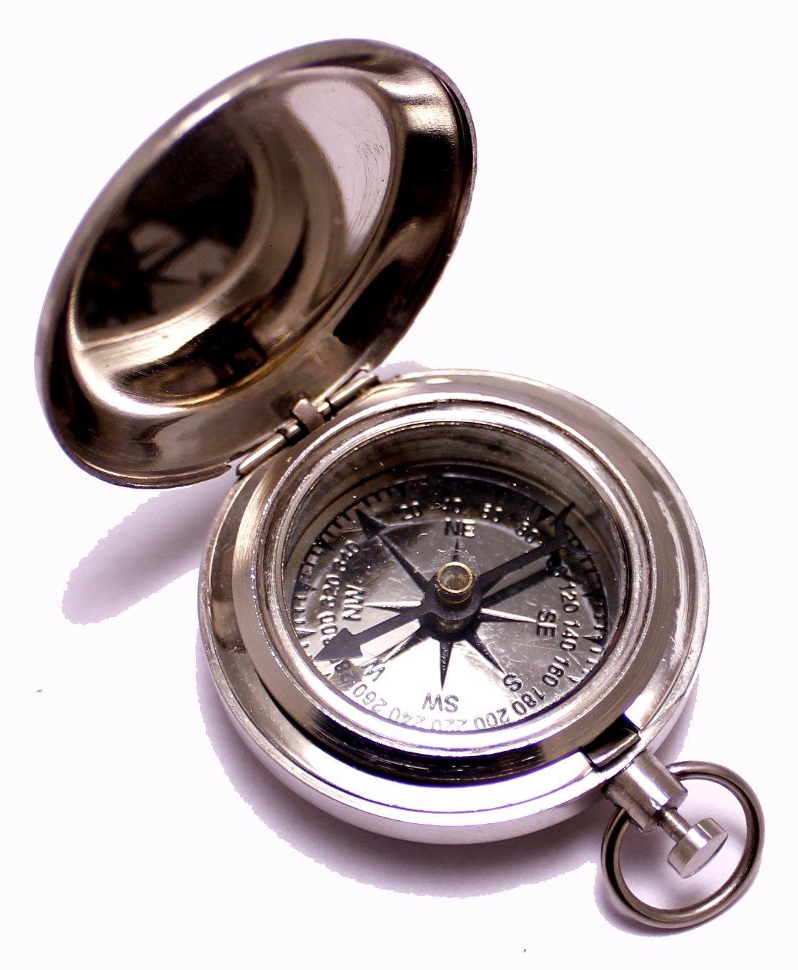Krishna Mart India 1.75" Classic Pocket Antique Style Camping Chrome Compass