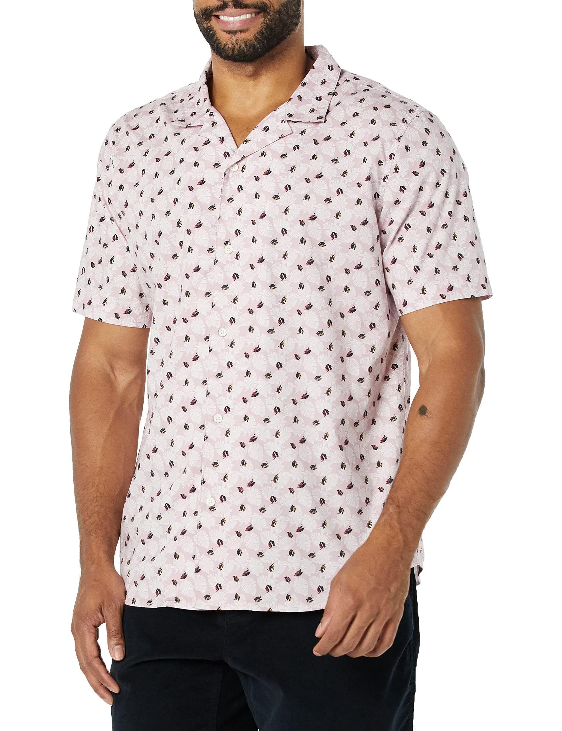 Amazon Essentials Amazon Essentials Men's Slim-Fit Vacation Shirt, Short-Sleeve, Lavender Palm Leaf Print, X-Small