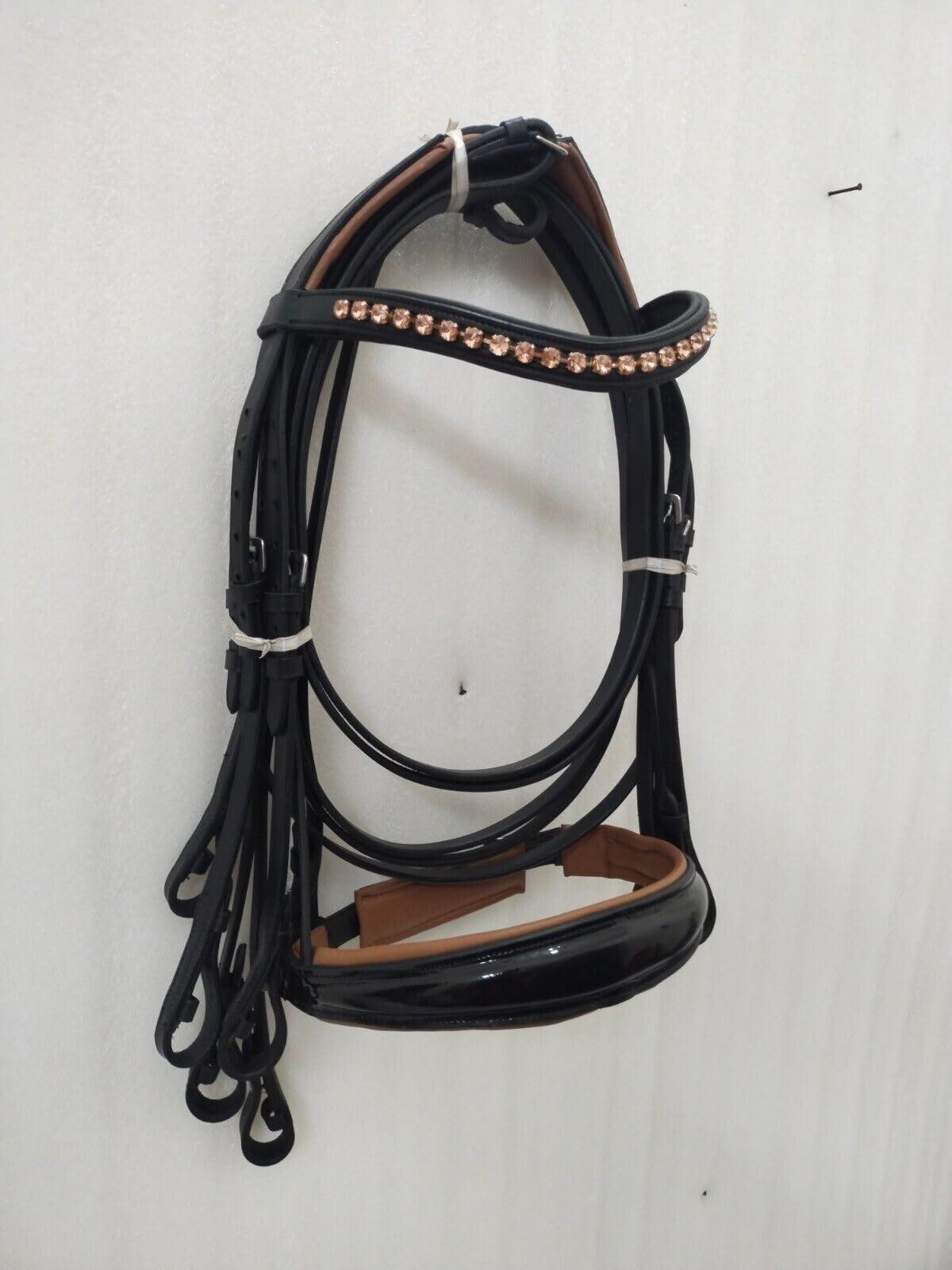NineFit Basics SABA International Weymouth Leather Double Reins Bridle Brown Padding (Small)