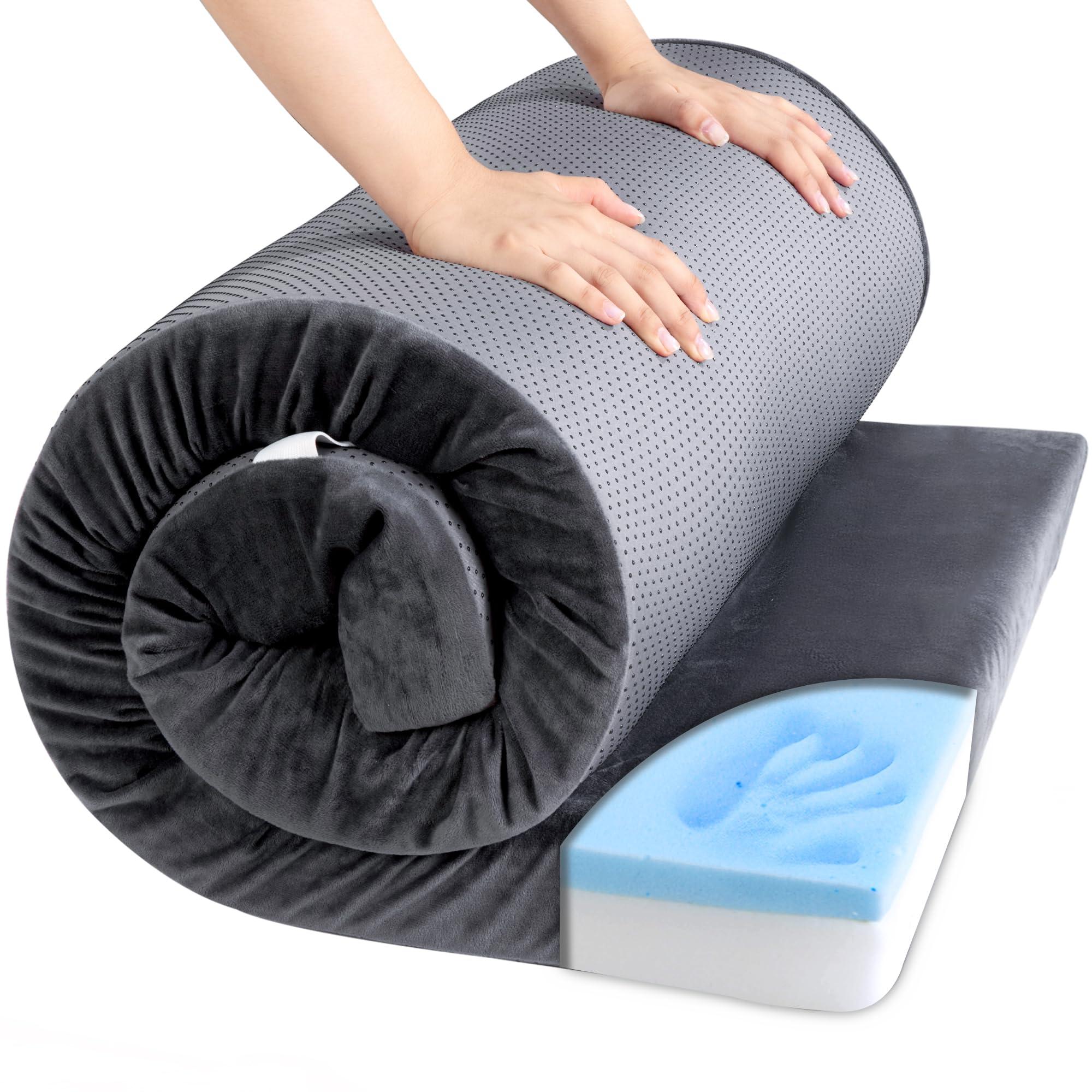 HOMBYS HOMBYS Portable Memory Foam Camping Mattress for Outdoor Sleeping, 3" Thick Waterproof Roll Up Camping Mattress Pad Mat for Travel Truck Bed Tent (Dark Grey, Small Single-72"x24"x3")
