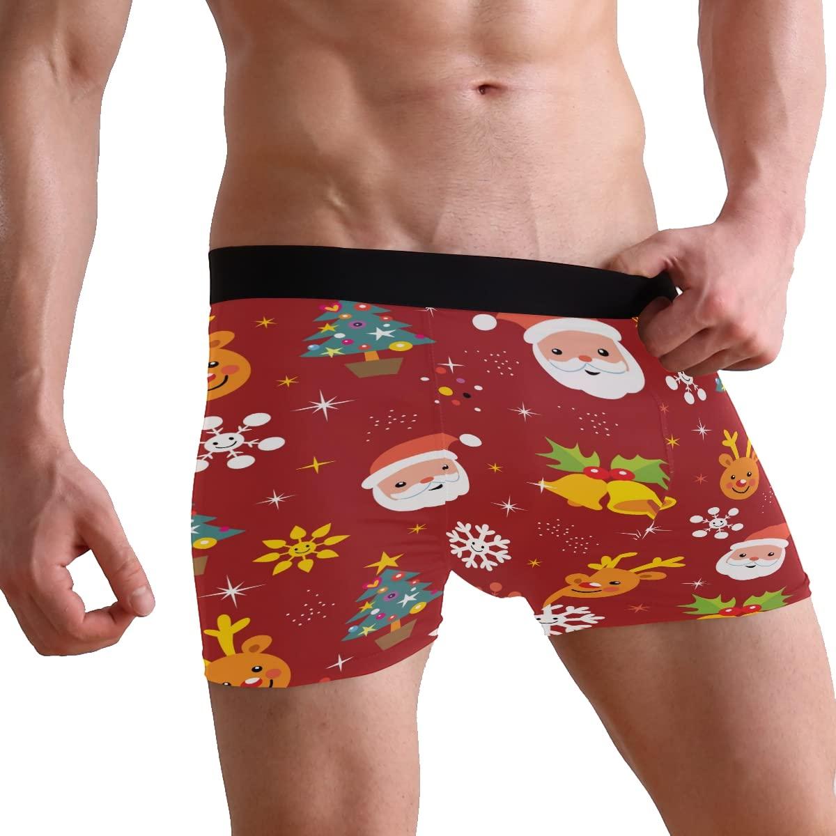 Bolaz Christmas Santa Deer Men's Underwear Red Xmas Men Boxer Briefs Comfort Soft Boxer Briefs