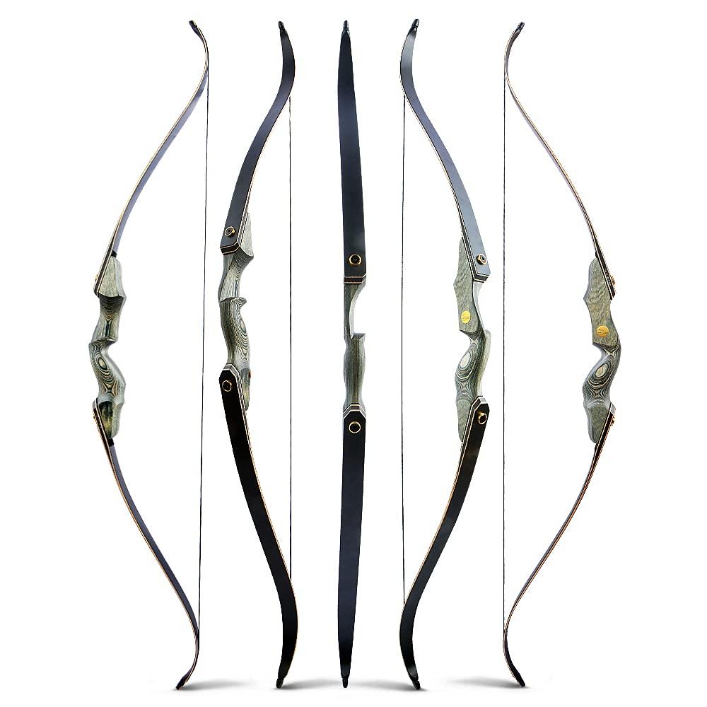 ZSHJGJR ZSHJGJR 60" Archery Recurve Bow 25-60lbs Takedown Hunting Bow and Arrow Set Right Handed Wooden Bow Riser for Adult Target Hunting Shooting (55lbs, Bow Set with Black Bow Case)