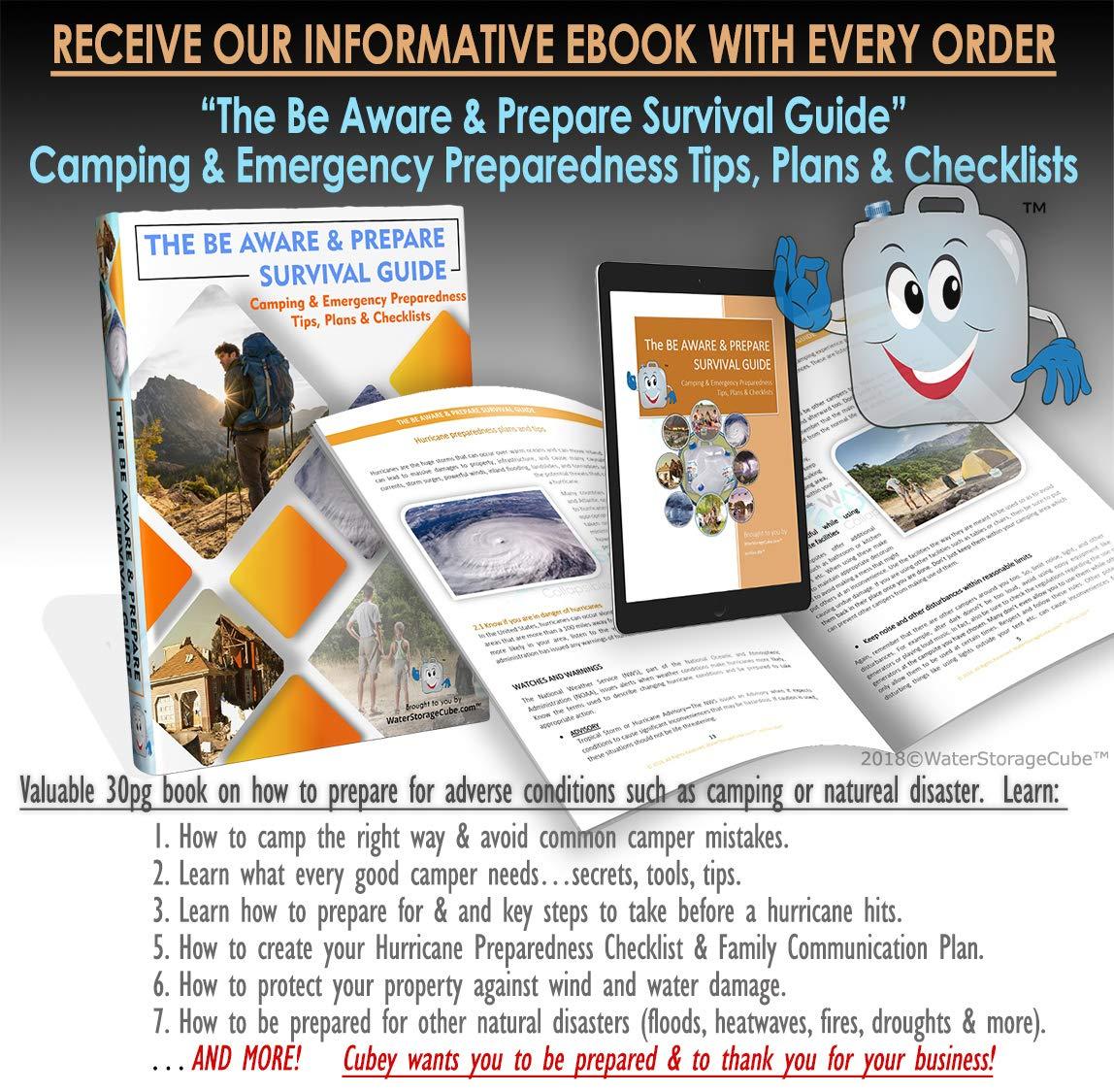 WaterStorageCube WaterStorageCube Premium Collapsible Water Container Bag, BPA Free Food Grade Clear Plastic Storage Jug for Camping Hiking Backpack Emergency, No-Leak Freezable Foldable Water Bottle