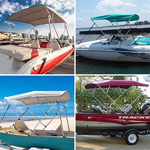 Leader Accessories Leader Accessories Light Grey 3 Bow 6'L x 46" H x 85"-90" W Bimini Top Boat Cover Includes 4 Straps 2 Rear Support Poles Mounting Hardwares Storage Boot with 1" Aluminum Frame