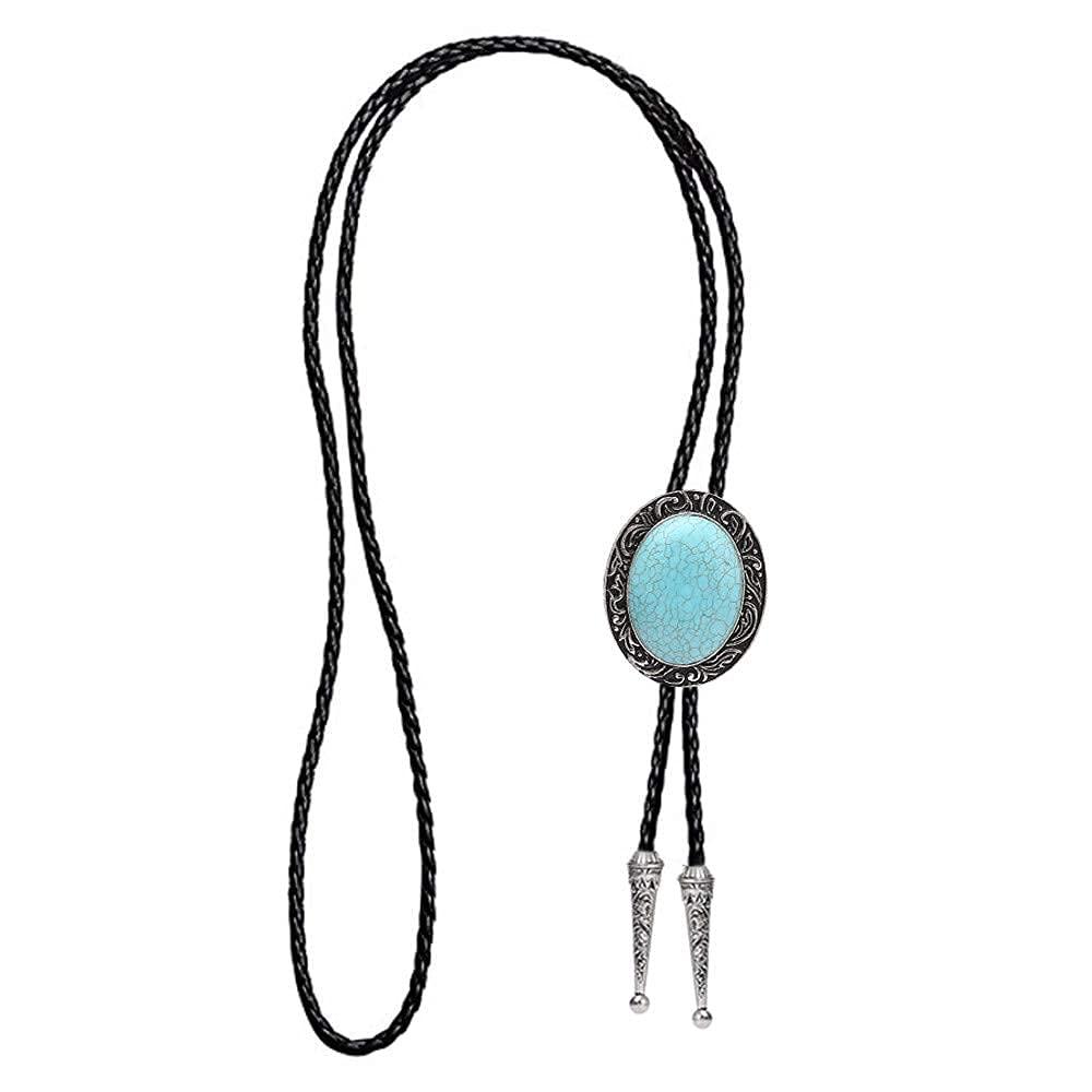 Himongoo Himongoo Bola Bolo Tie for Men Women Leather Rope Wedding Necklace Western Cowboy, Coral Opal Turquoise Opal (Turquoise)