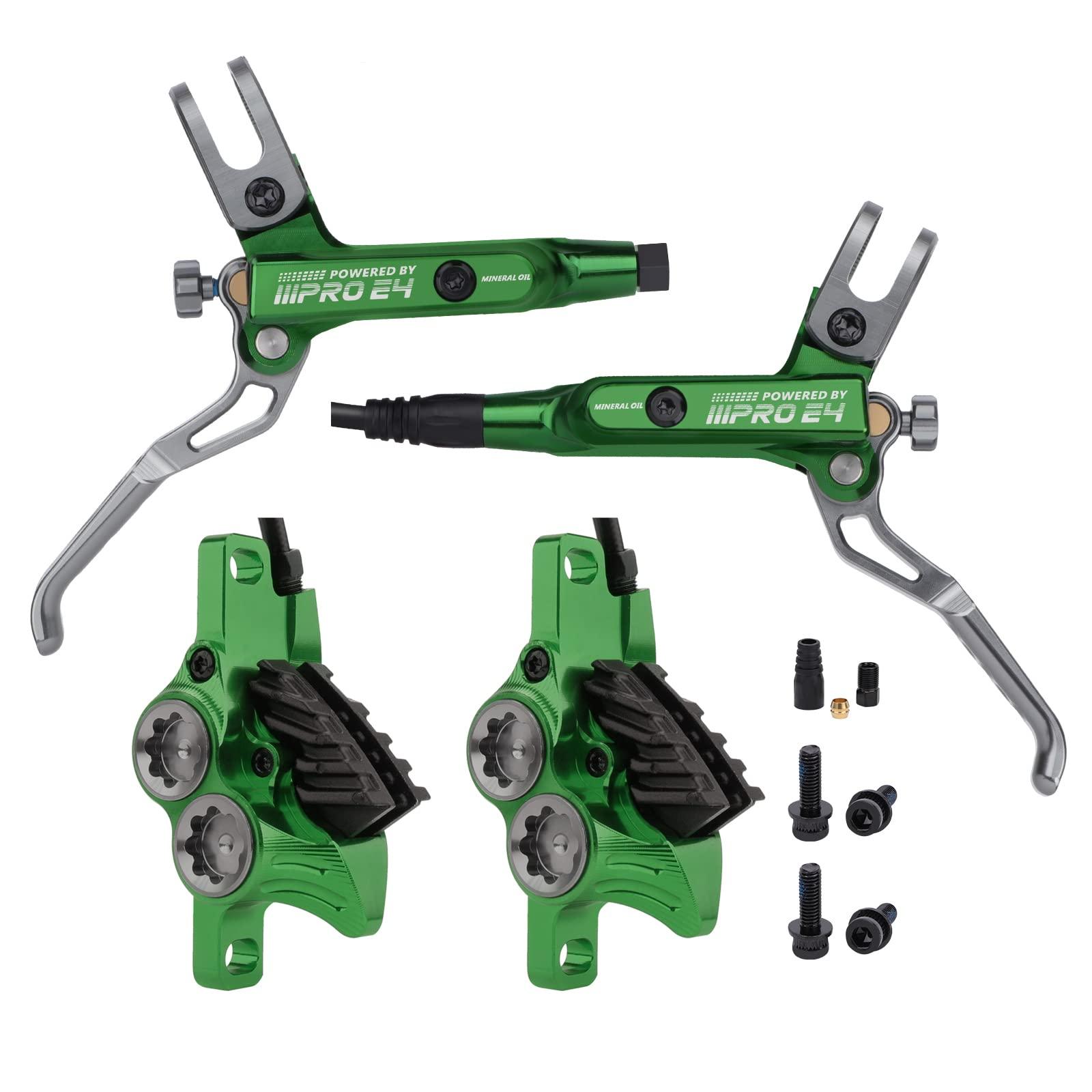JFOYH JFOYH Upgraded E4 MTB 4 Pistons Hydraulic Disc Brake Set with Cooling Metal Pads for Mountain Bike(Pre-Bled, Front and Rear) - Green