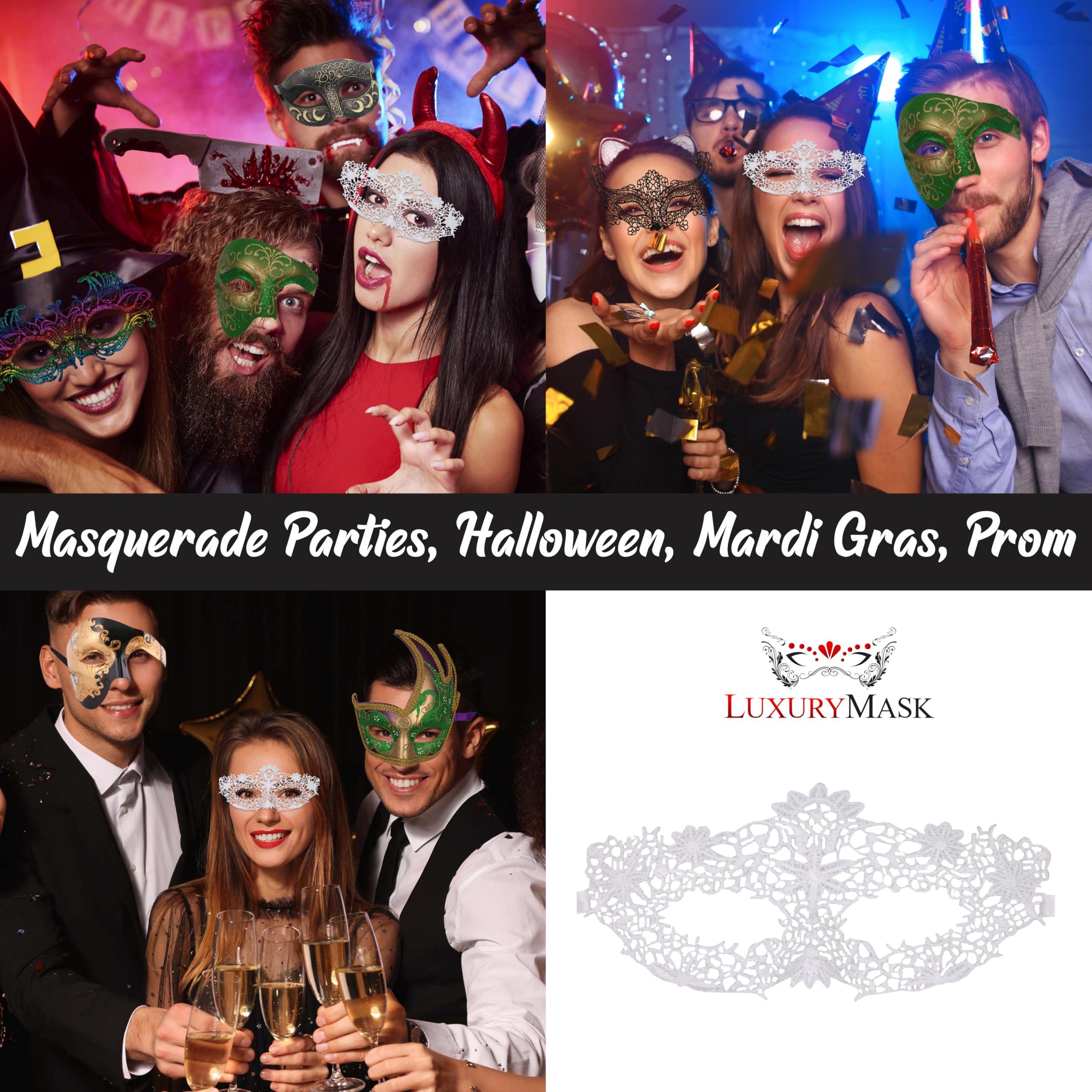 Luxury Mask White Masquerade Mask for Women - Lace Masquerade Masks for Masquerade Party, Proms, Photo Shoot, Venetian Party, Mardi Gras, Halloween & Cosplay Flower