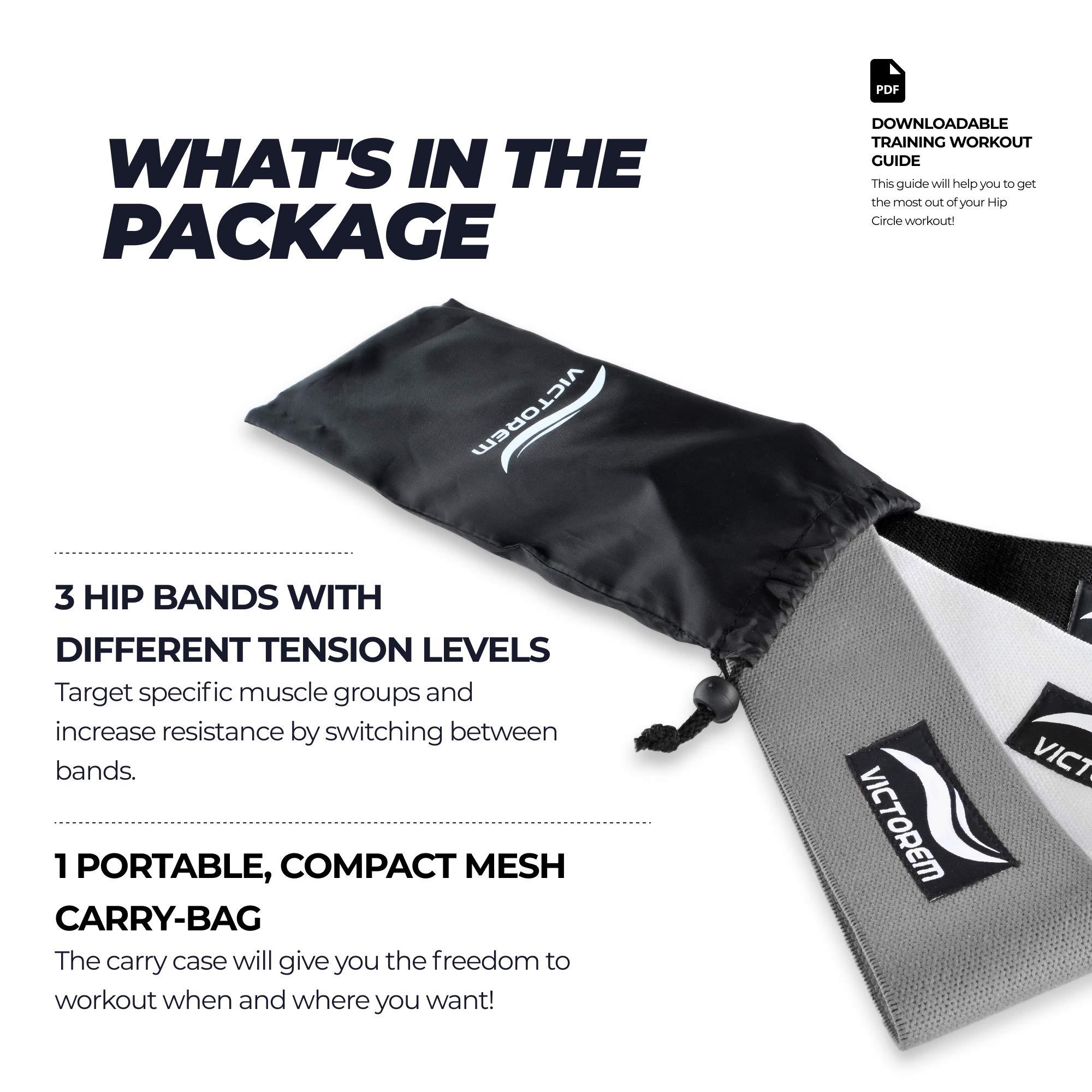 Victorem Victorem Resistance Hip Booty Bands Set - Fabric Bands for Glutes and Legs Exercise - with Digital Workout Guide (White, Grey, Black)