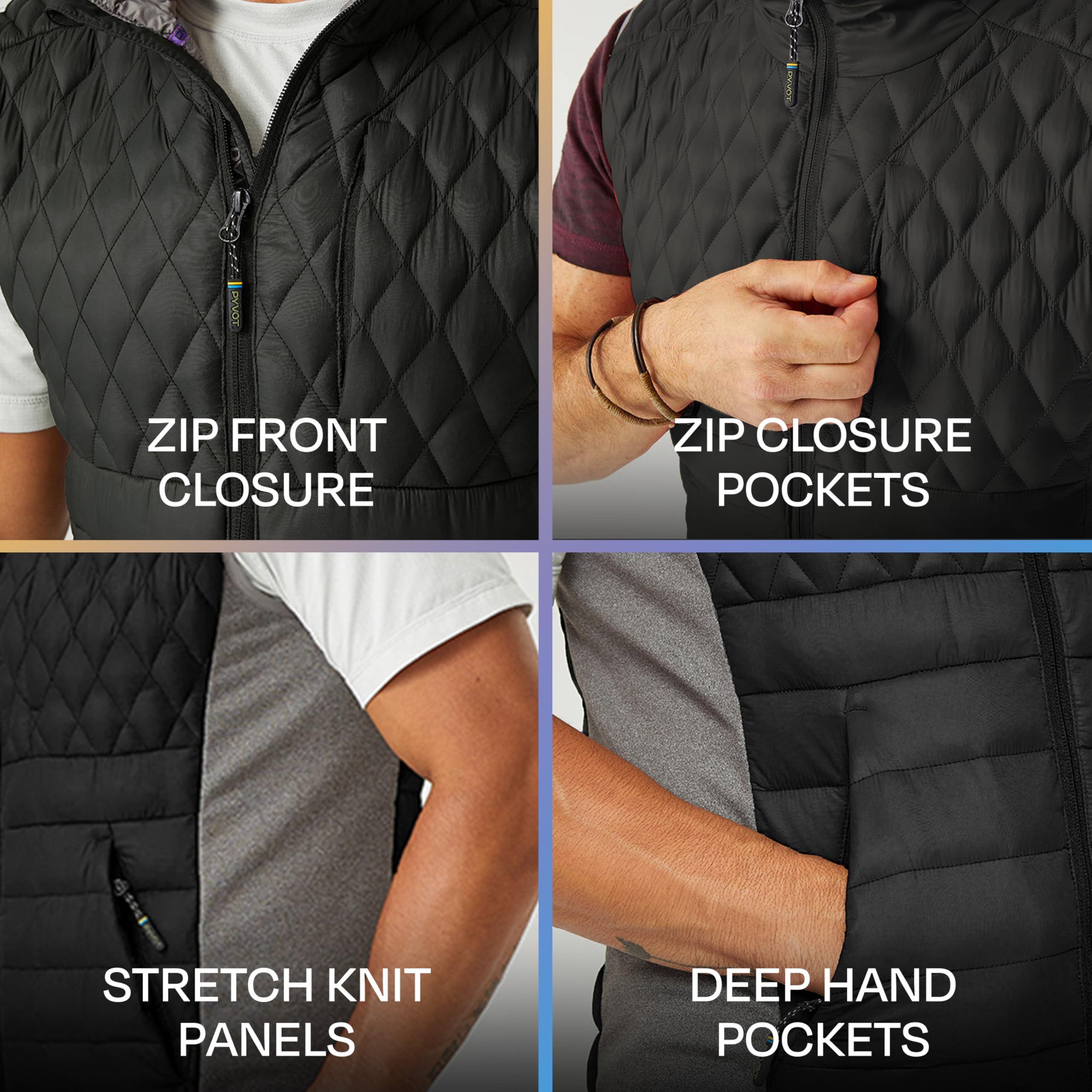 PYVOT PYVOT Mens Dash Weighted Quilted Vest, Weighted Blanket Inspired Clothing for Sensory Issues, Fitness, Stress Relief and Relaxation, Large Size, Black