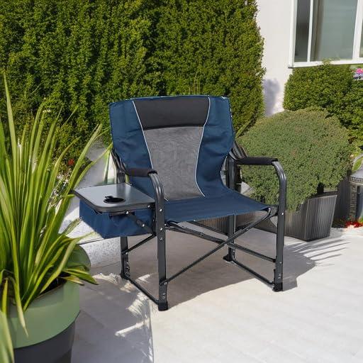 ALPHA CAMP ALPHA CAMP Director Chair with Side Table Heavy Duty Portable Chair with Cup Holder Cooler Bag Steel Outdoor Folding Chair for Adults Oversized Lawn Chair for Camping, PicnicCapacity-350 lbs