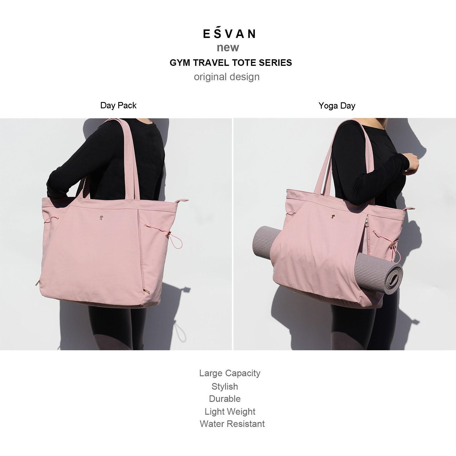 ESVAN ESVAN Tote Bag with Yoga Mat Carrier Pocket for Women Shoulder Bags Drawstring for Office Workout Travel Carryall Pilates Gym and Beach