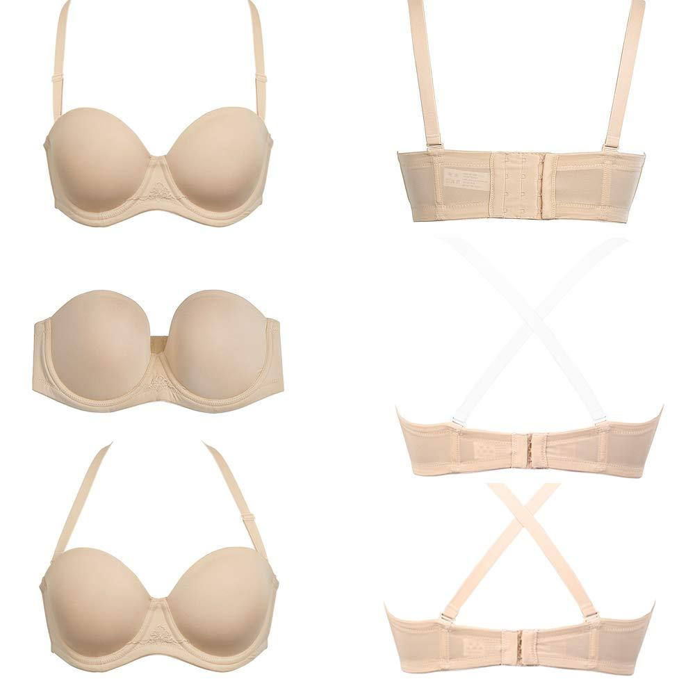 HWDI HWDI 42DDD Strapless Multiway Convertible Bras Underwired Clear Straps Bra for Women Plus Size Beige